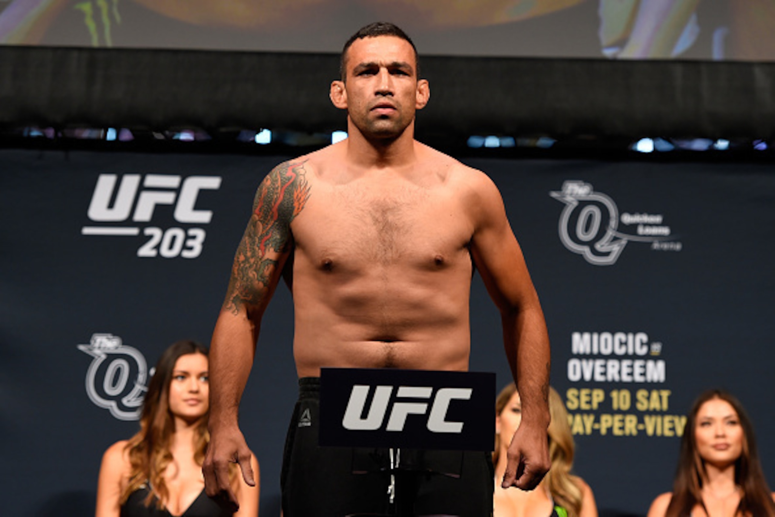CLEVELAND, OH - SEPTEMBER 09:  Fabricio Werdum of Brazil steps on the scale during the UFC 203 Weigh-in at Quicken Loans Arena on September 9, 2016 in Cleveland, Ohio. (Photo by Josh Hedges/Zuffa LLC/Zuffa LLC via Getty Images)