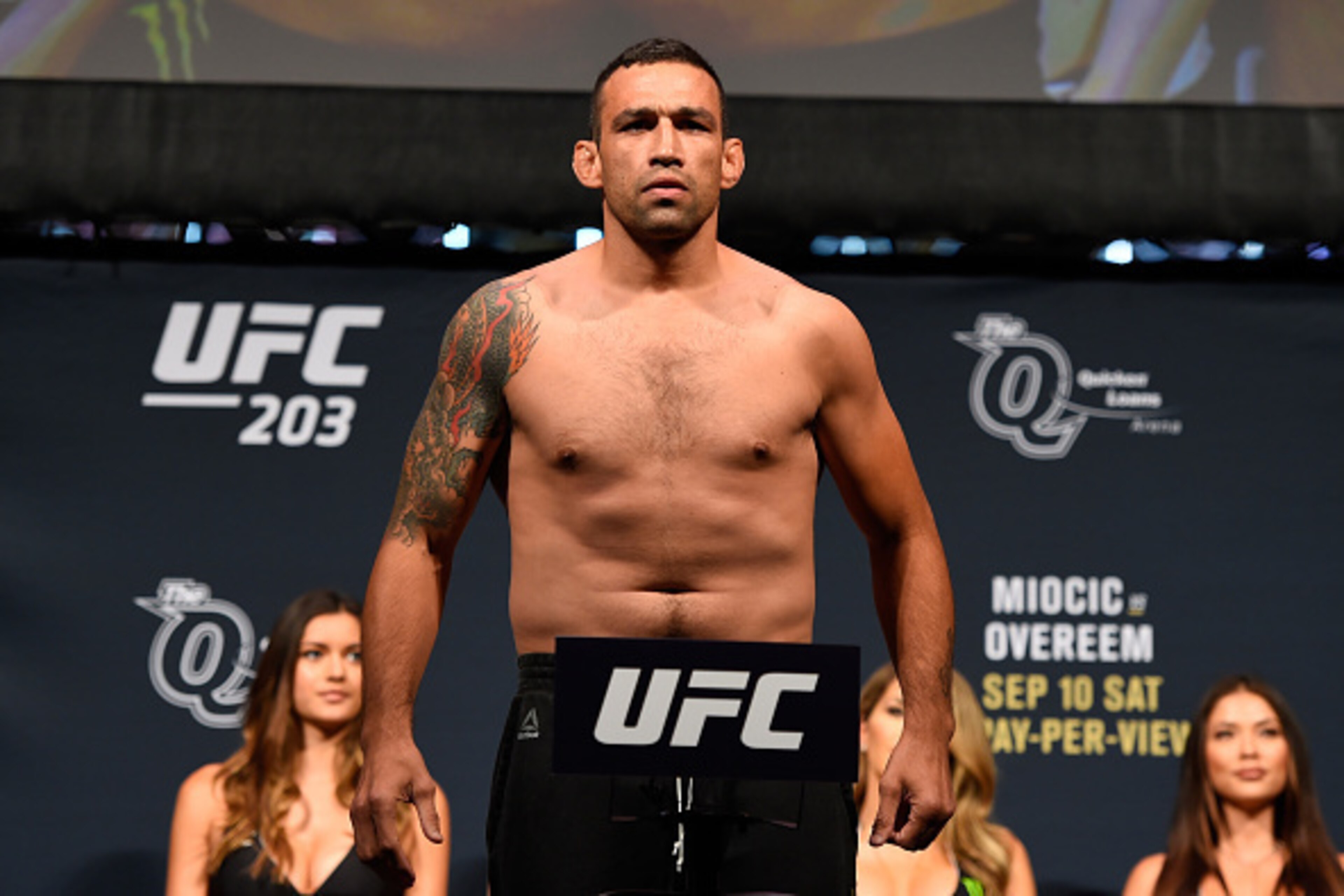 CLEVELAND, OH - SEPTEMBER 09:  Fabricio Werdum of Brazil steps on the scale during the UFC 203 Weigh-in at Quicken Loans Arena on September 9, 2016 in Cleveland, Ohio. (Photo by Josh Hedges/Zuffa LLC/Zuffa LLC via Getty Images)