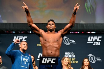 CLEVELAND, OH - SEPTEMBER 09:  Alistair Overeem of the Netherlands steps on the scale during the UFC 203 Weigh-in at Quicken Loans Arena on September 9, 2016 in Cleveland, Ohio. (Photo by Josh Hedges/Zuffa LLC/Zuffa LLC via Getty Images)
