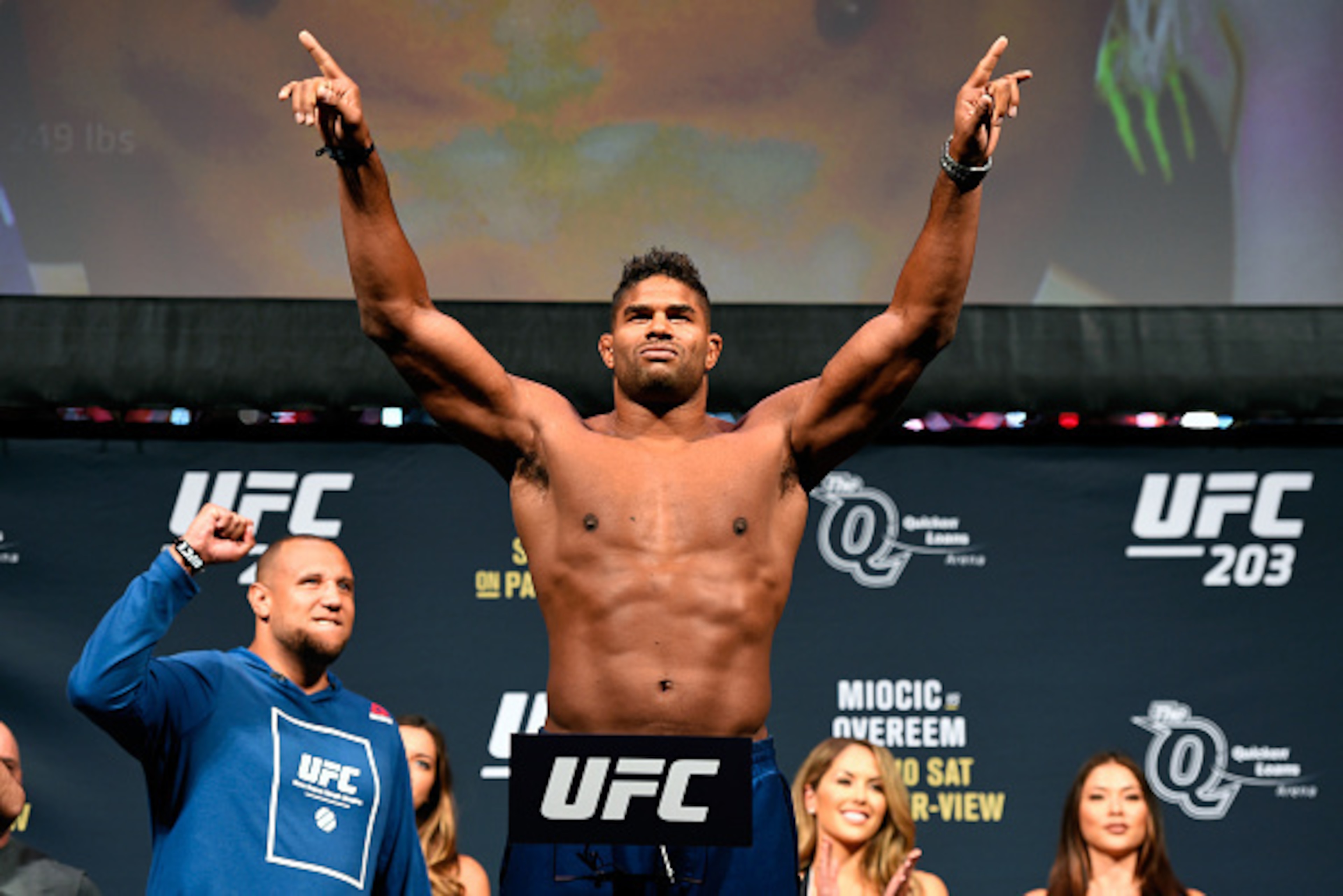 CLEVELAND, OH - SEPTEMBER 09:  Alistair Overeem of the Netherlands steps on the scale during the UFC 203 Weigh-in at Quicken Loans Arena on September 9, 2016 in Cleveland, Ohio. (Photo by Josh Hedges/Zuffa LLC/Zuffa LLC via Getty Images)