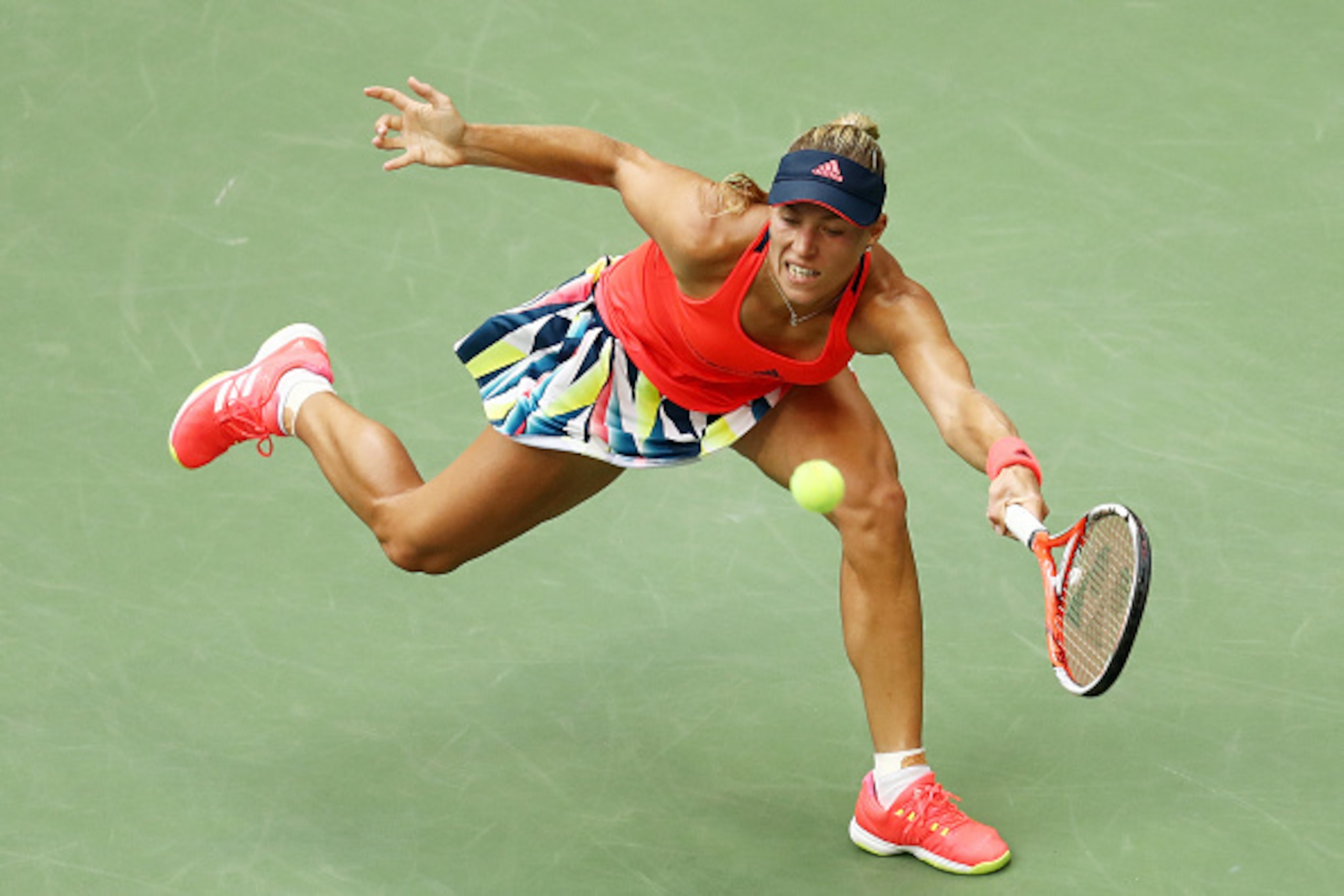 NEW YORK, NY - SEPTEMBER 10: Angelique Kerber of Germany returns a shot to Karolina Pliskova of the Czech Republic during their Women's Singles Final Match on Day Thirteen of the 2016 US Open at the USTA Billie Jean King National Tennis Center on Septemb NEW YORK, NY - SEPTEMBER 10: Angelique Kerber of Germany returns a shot to Karolina Pliskova of the Czech Republic during their Women's Singles Final Match on Day Thirteen of the 2016 US Open at the USTA Billie Jean King National Tennis Center on Septemb