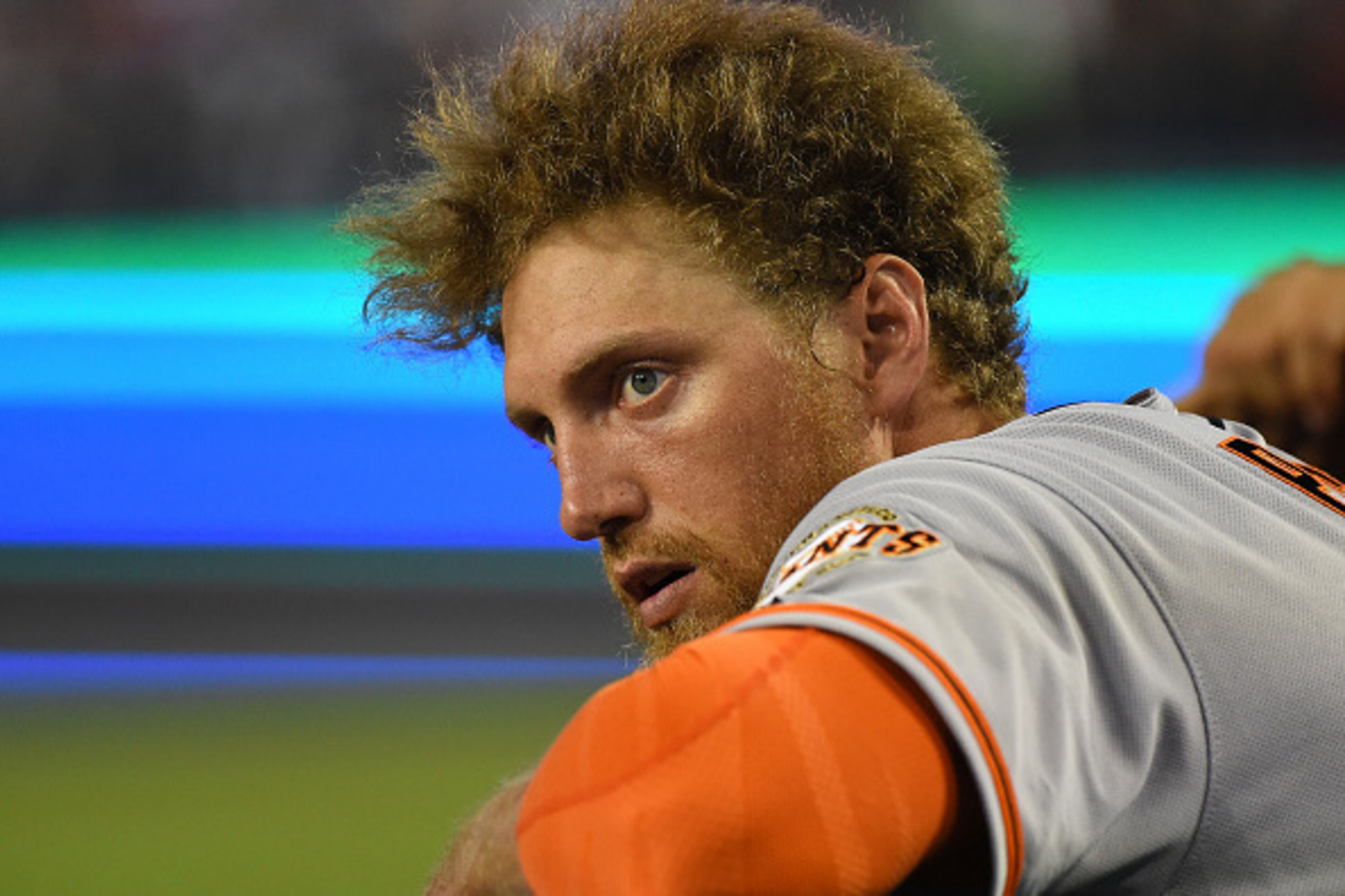 LOS ANGELES, CA - AUGUST 24: Hunter Pence #8 of the San Francisco Giants in the dugout during the game against the Los Angeles Dodgers at Dodger Stadium on August 24, 2016 in Los Angeles, California. (Photo by Jayne Kamin-Oncea/Getty Images) LOS ANGELES, CA - AUGUST 24: Hunter Pence #8 of the San Francisco Giants in the dugout during the game against the Los Angeles Dodgers at Dodger Stadium on August 24, 2016 in Los Angeles, California. (Photo by Jayne Kamin-Oncea/Getty Images)