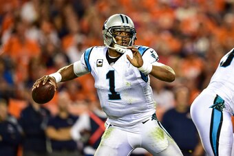 DENVER, CO - SEPTEMBER 8:  Quarterback Cam Newton #1 of the Carolina Panthers looks to pass against the Denver Broncos at Sports Authority Field at Mile High on September 8, 2016 in Denver, Colorado. (Photo by Dustin Bradford/Getty Images)