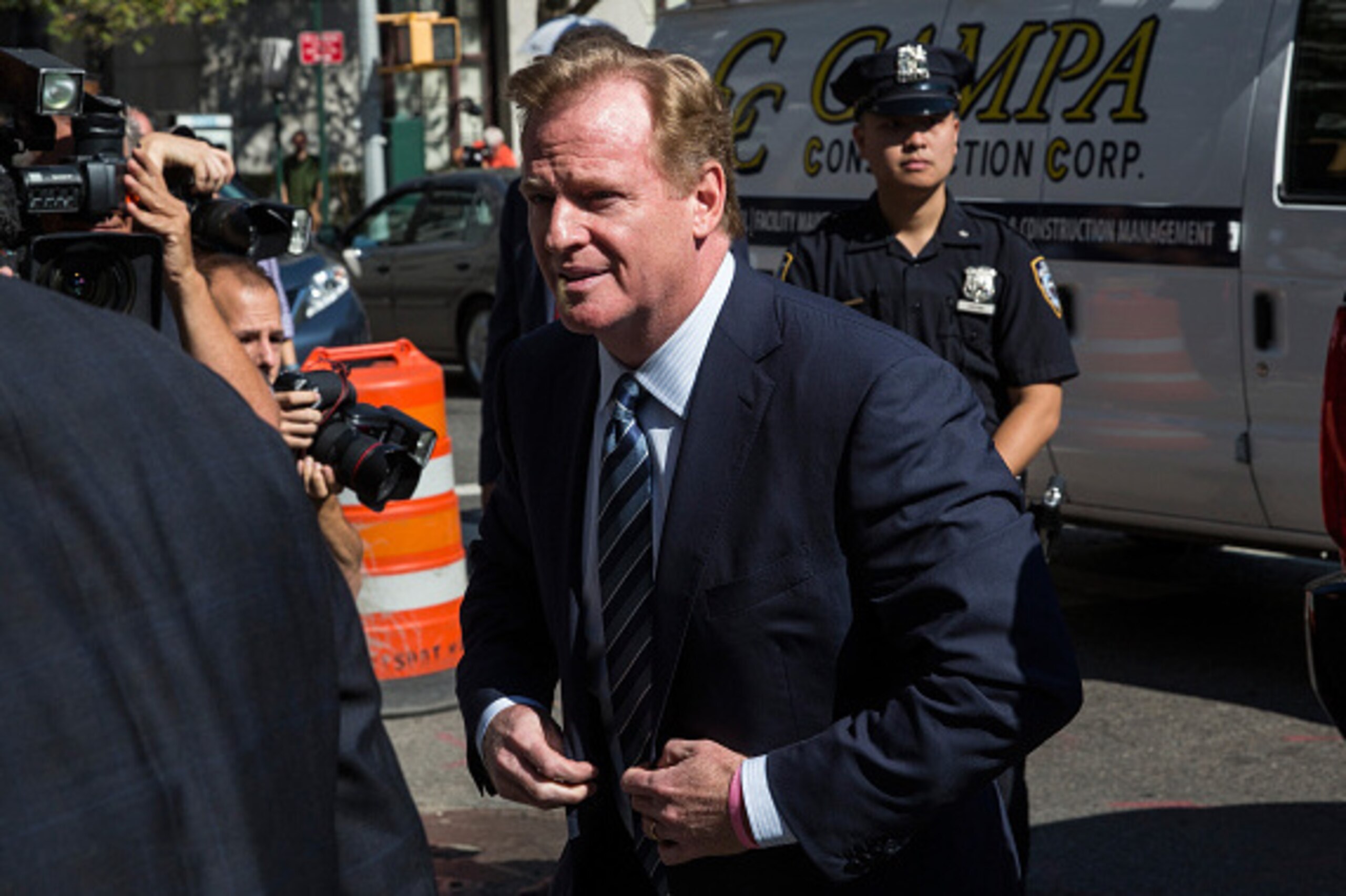 NEW YORK, NY - AUGUST 12: National Football League (NFL) Commissioner Roger Goodell arrives at federal court to defend his decision to suspend New England Patriots' quarterback Tom Brady for four games after it was decided Brady knew about deflated footb NEW YORK, NY - AUGUST 12: National Football League (NFL) Commissioner Roger Goodell arrives at federal court to defend his decision to suspend New England Patriots' quarterback Tom Brady for four games after it was decided Brady knew about deflated footb