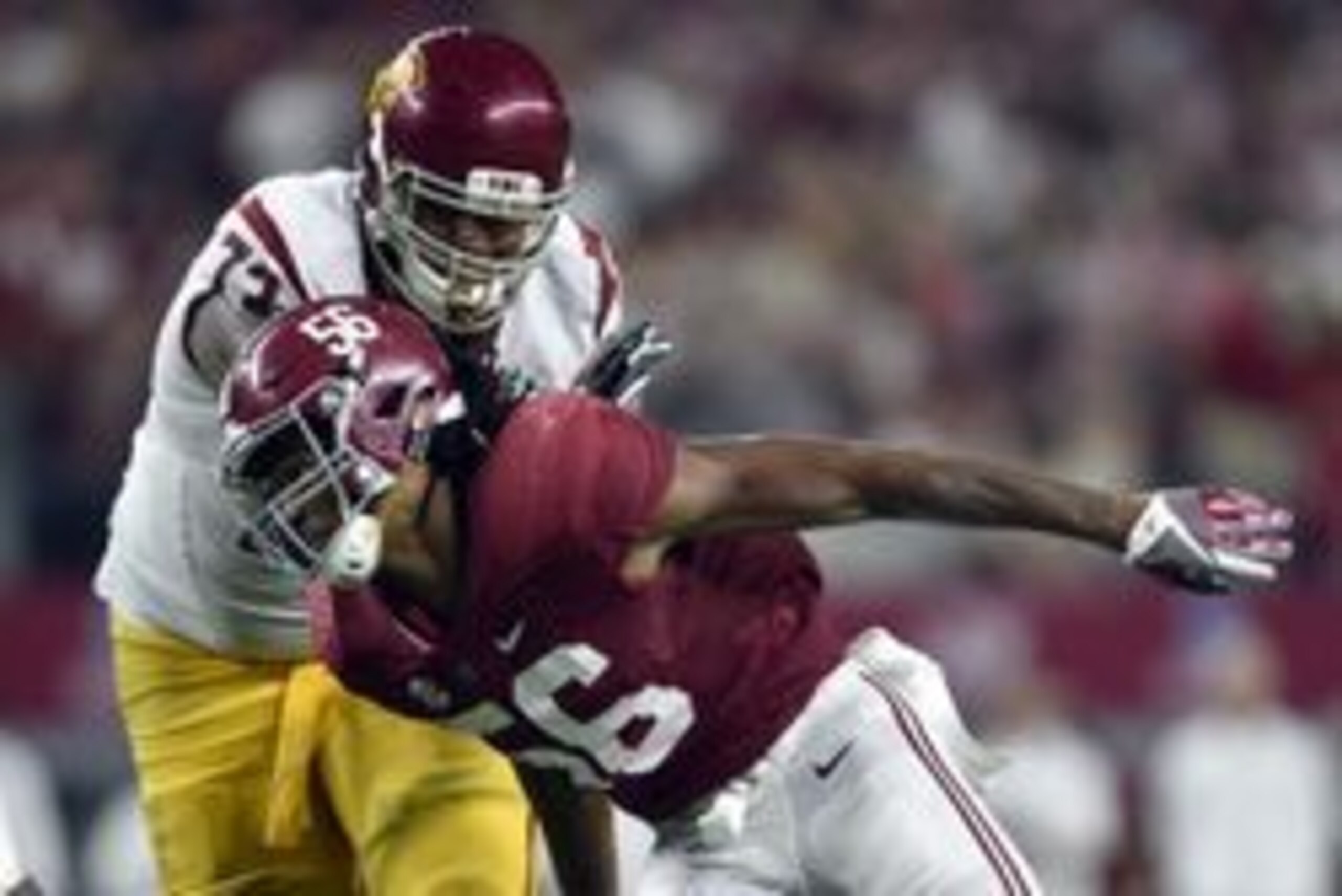 Sep 3, 2016; Arlington, TX, USA; Alabama Crimson Tide linebacker Tim Williams (56) rushes as USC Trojans offensive tackle Zach Banner (73) defends during the third quarter at AT&T Stadium. Mandatory Credit: Jerome Miron-USA TODAY Sports