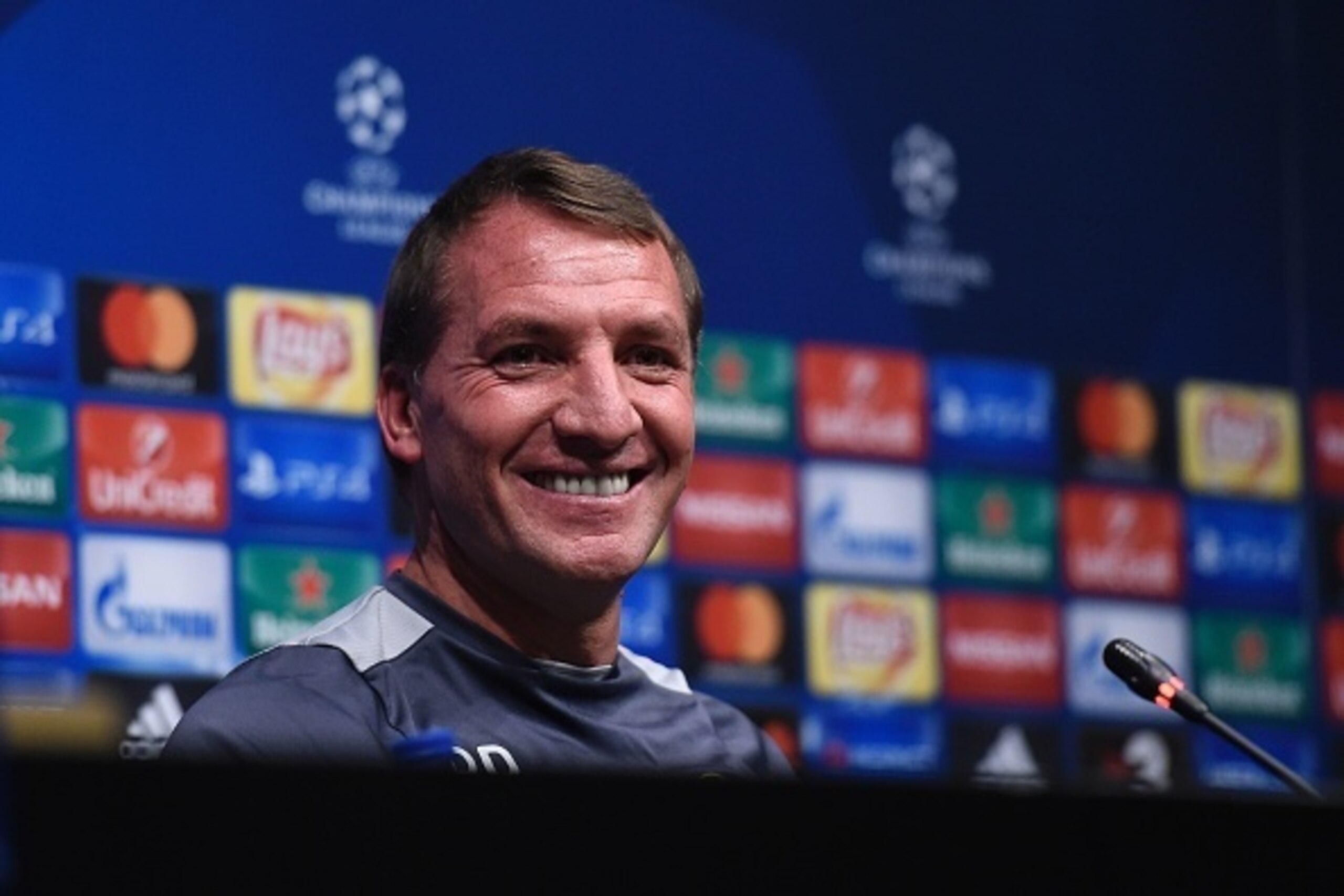 Celtic's coach Brendan Rodgers smiles during a press conference at the the Camp Nou stadium in Barcelona on September 12, 2016, on the eve of their UEFA Champions League Group C football match against FC Barcelona. / AFP / JOSEP LAGO        (Photo credit 