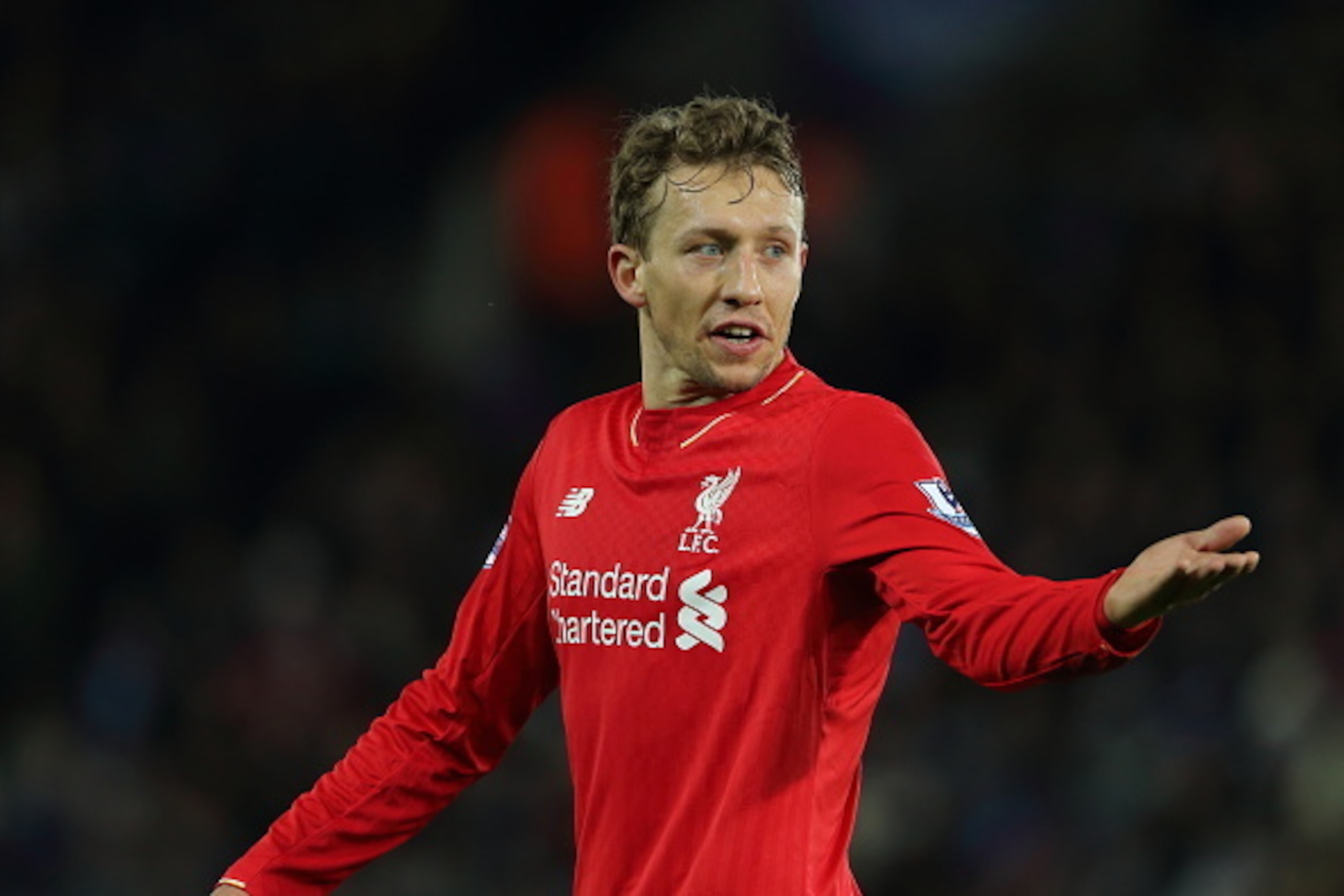 LEICESTER, ENGLAND - FEBRUARY 02:  Lucas Leiva of Liverpool during the Barclays Premier League match between Leicester City and Liverpool at the King Power Stadium on February, 2016 in Leicester, England.  (Photo by Matthew Ashton - AMA/Getty Images)