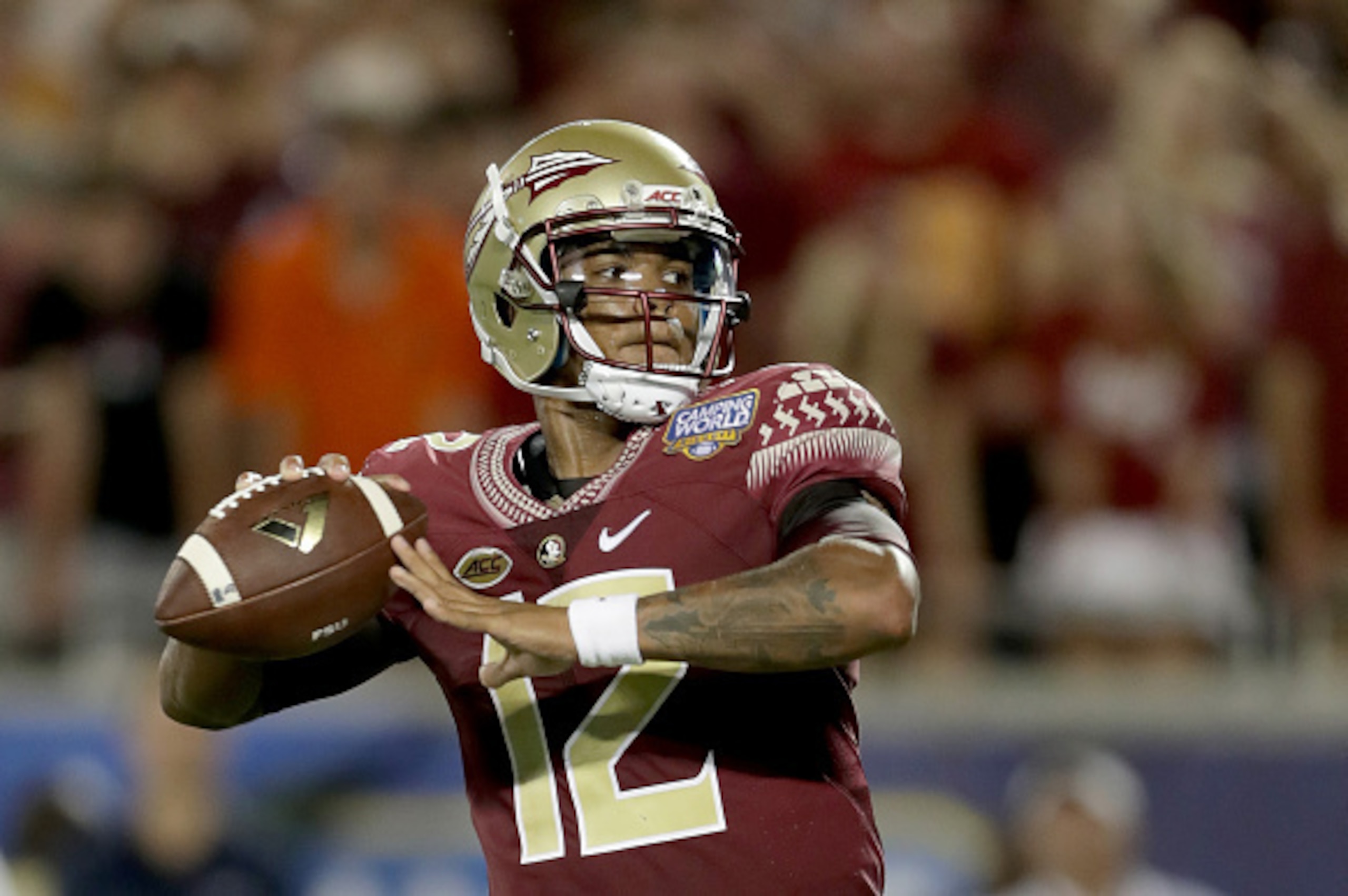 ORLANDO, FL - SEPTEMBER 05:  Deondre Francois #12 of the Florida State Seminoles during the Camping World Kickoff at Camping World Stadium on September 5, 2016 in Orlando, Florida.  (Photo by Streeter Lecka/Getty Images)