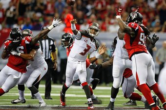 ATLANTA, GA - SEPTEMBER 11:  Jameis Winston #3 of the Tampa Bay Buccaneers passes against the Atlanta Falcons at Georgia Dome on September 11, 2016 in Atlanta, Georgia.  (Photo by Kevin C. Cox/Getty Images)