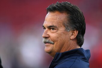 SANTA CLARA, CA - SEPTEMBER 12:  Head coach Jeff Fisher of the Los Angeles Rams looks on during warm ups prior to their NFL game at Levi's Stadium on September 12, 2016 in Santa Clara, California.  (Photo by Thearon W. Henderson/Getty Images)