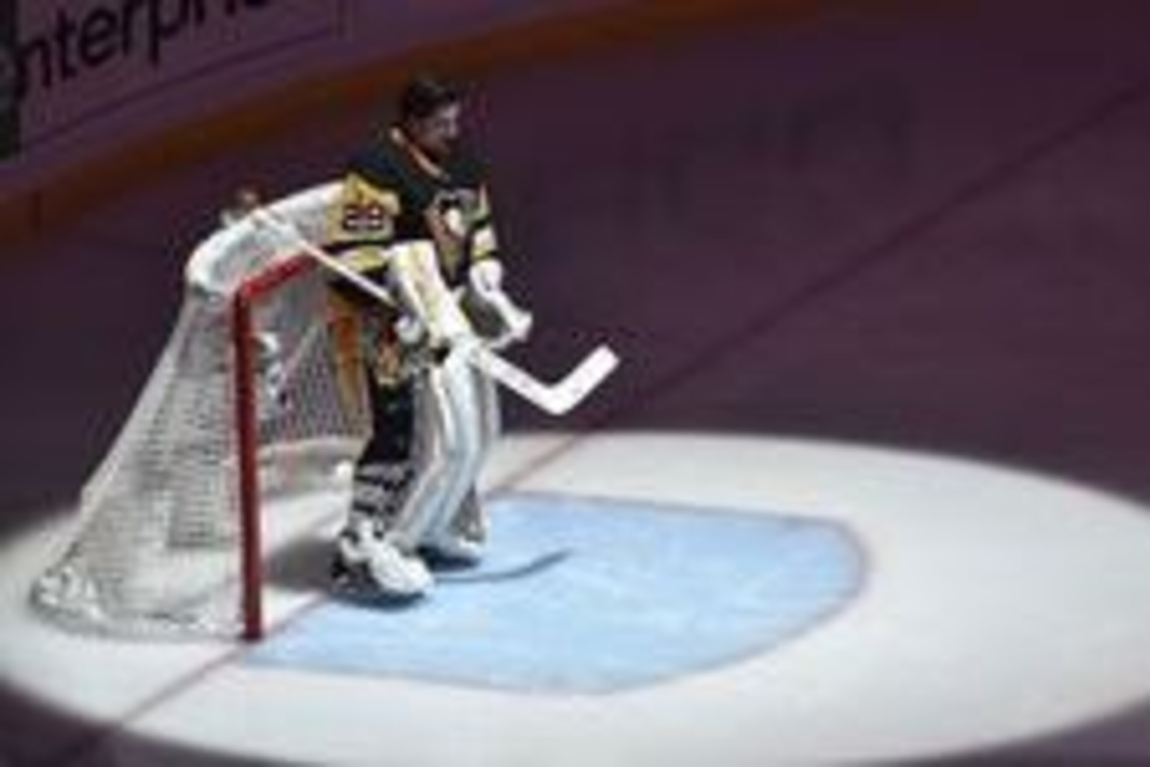 May 22, 2016; Pittsburgh, PA, USA; Pittsburgh Penguins goalie Marc-Andre Fleury (29) stands in net before the start of game five of the Eastern Conference Final of the 2016 Stanley Cup Playoffs against the Tampa Bay Lightning at Consol Energy Center. Tamp