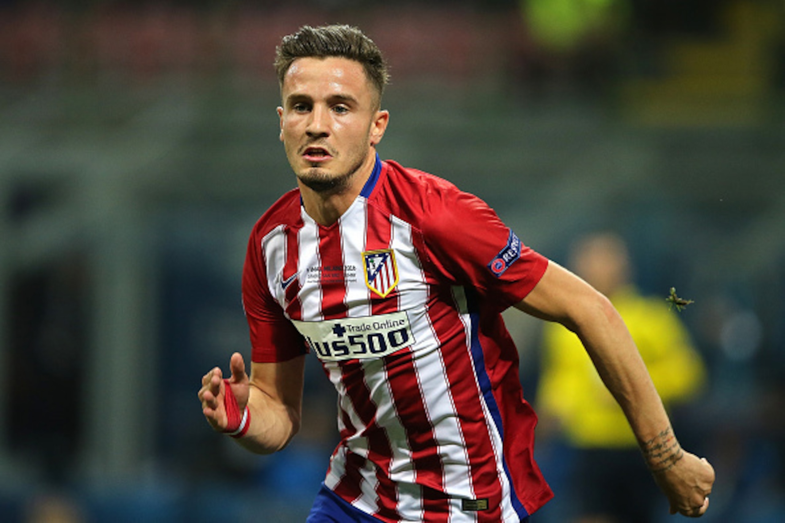 MILAN, ITALY - MAY 28:  Saul Niguez of Atletico Madrid in action during the UEFA Champions League final match between Real Madrid and Club Atletico de Madrid at Stadio Giuseppe Meazza on May 28, 2016 in Milan, Italy.  (Photo by Matthew Ashton - AMA/Getty 