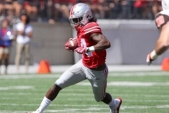 Sep 3, 2016; Columbus, OH, USA;  Ohio State Buckeyes safety Malik Hooker (24) returns his second interception during the second half against the Bowling Green Falcons at Ohio Stadium. The Buckeyes won 77-10. Mandatory Credit: Joe Maiorana-USA TODAY Sports
