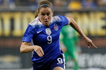 DETROIT, MI - SEPTEMBER 17: Heather O'Reilly #9 of the United States drives towards the Haiti goal during the second half of the U.S. Women's 2015 World Cup victory tour match at Ford Field on September 17, 2015, in Detroit, Michigan. The US defeated Hait