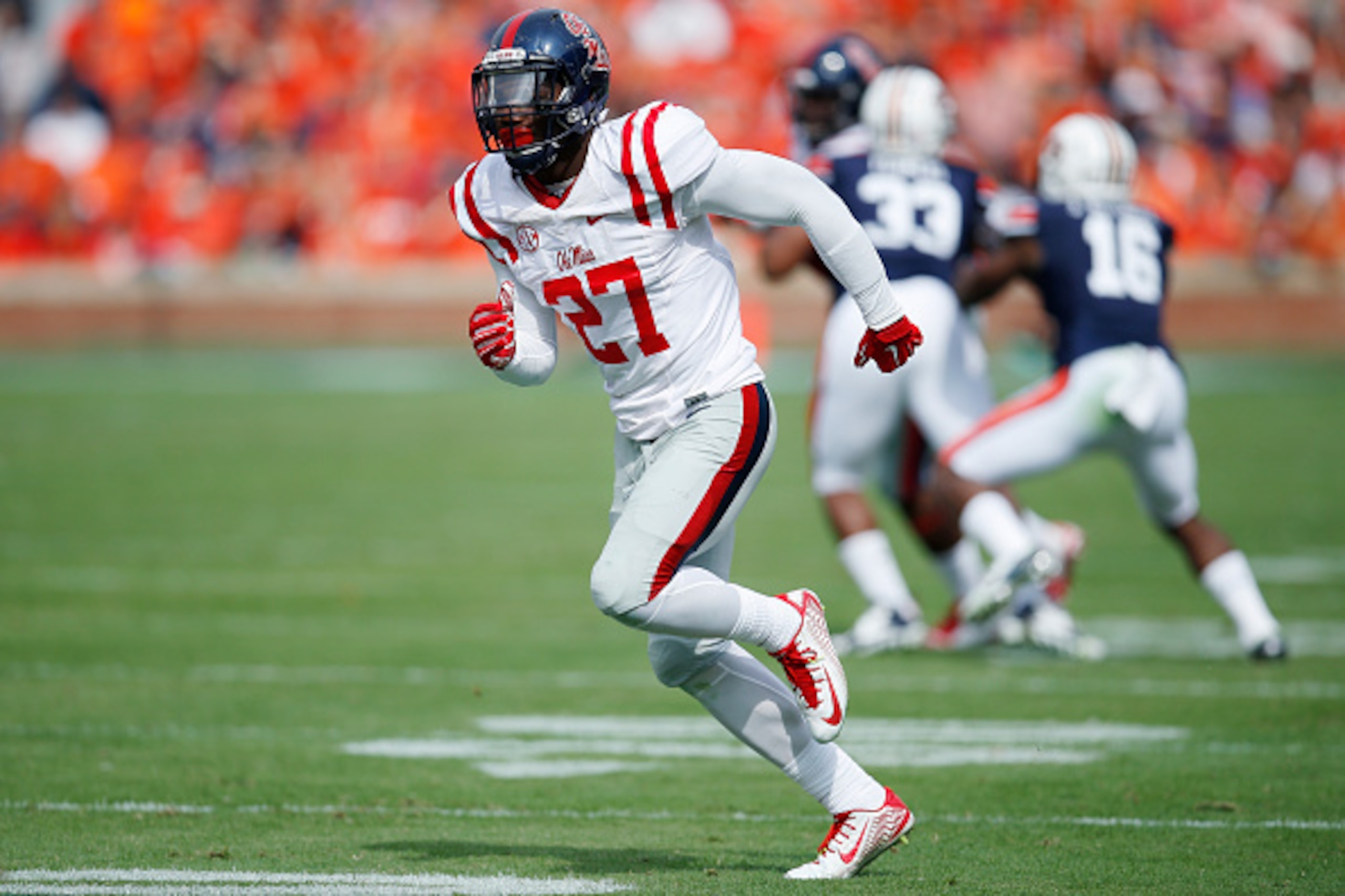 AUBURN, AL - OCTOBER 31: Marquis Haynes #27 of the Ole Miss Rebels in action during a game against the Auburn Tigers at Jordan-Hare Stadium on October 31, 2015 in Auburn, Alabama. Ole Miss defeated Auburn 27-19. (Photo by Joe Robbins/Getty Images) AUBURN, AL - OCTOBER 31: Marquis Haynes #27 of the Ole Miss Rebels in action during a game against the Auburn Tigers at Jordan-Hare Stadium on October 31, 2015 in Auburn, Alabama. Ole Miss defeated Auburn 27-19. (Photo by Joe Robbins/Getty Images)