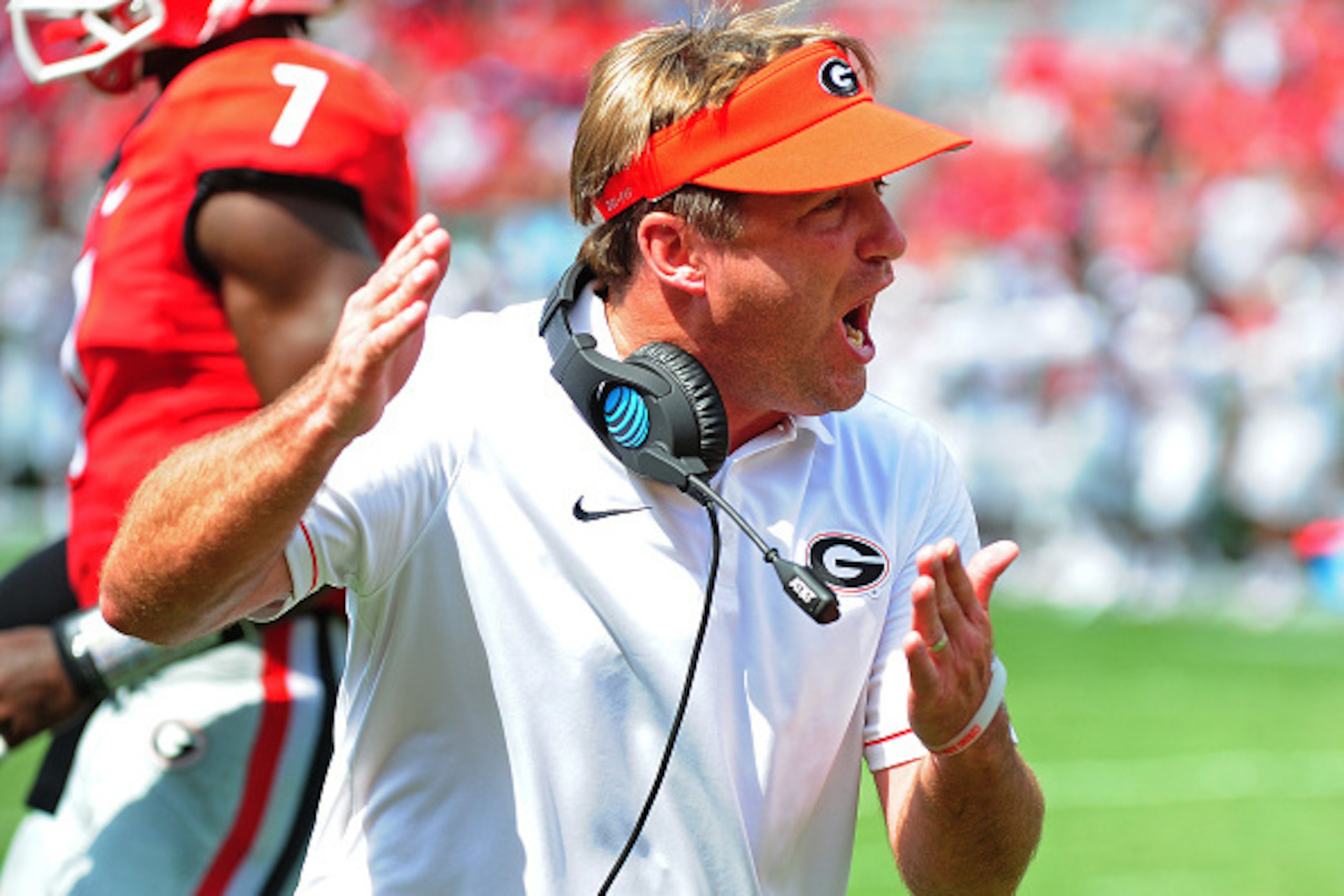 ATHENS, GA - SEPTEMBER 10: Head Coach Kirby Smart of the Georgia Bulldogs explains a play during the game against the Nicholls Colonels at Sanford Stadium on September 10, 2016 in Athens, Georgia. (Photo by Scott Cunningham/Getty Images) ATHENS, GA - SEPTEMBER 10: Head Coach Kirby Smart of the Georgia Bulldogs explains a play during the game against the Nicholls Colonels at Sanford Stadium on September 10, 2016 in Athens, Georgia. (Photo by Scott Cunningham/Getty Images)