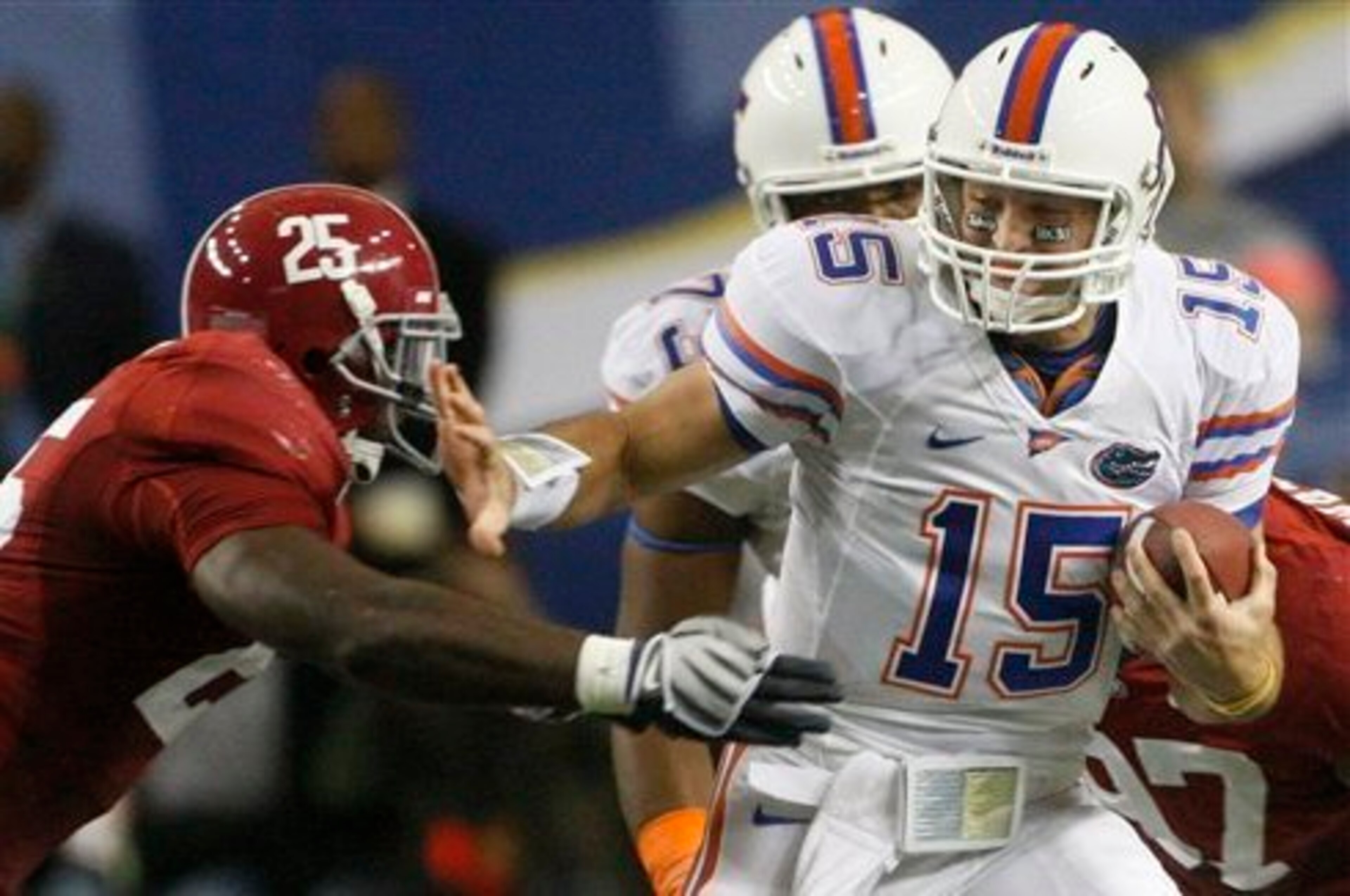 Tim Tebow and Florida beat Alabama in the SEC Championship Game once, but not twice. Tim Tebow and Florida beat Alabama in the SEC Championship Game once, but not twice.