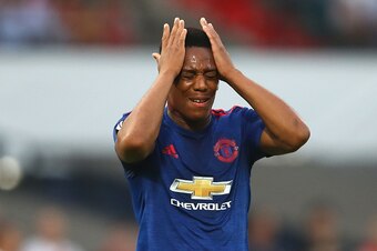 ROTTERDAM, NETHERLANDS - SEPTEMBER 15:  Anthony Martial of Manchester United reacts after a missed chance during the UEFA Europa League Group A match between Feyenoord and Manchester United FC at Feijenoord Stadion on September 15, 2016 in Rotterdam, .  (