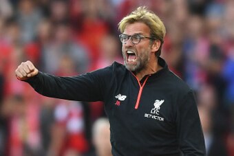 LIVERPOOL, ENGLAND - SEPTEMBER 10: Jurgen Klopp, Manager of Liverpool reacts during the Premier League match between Liverpool and Leicester City at Anfield on September 10, 2016 in Liverpool, England.  (Photo by Michael Regan/Getty Images)