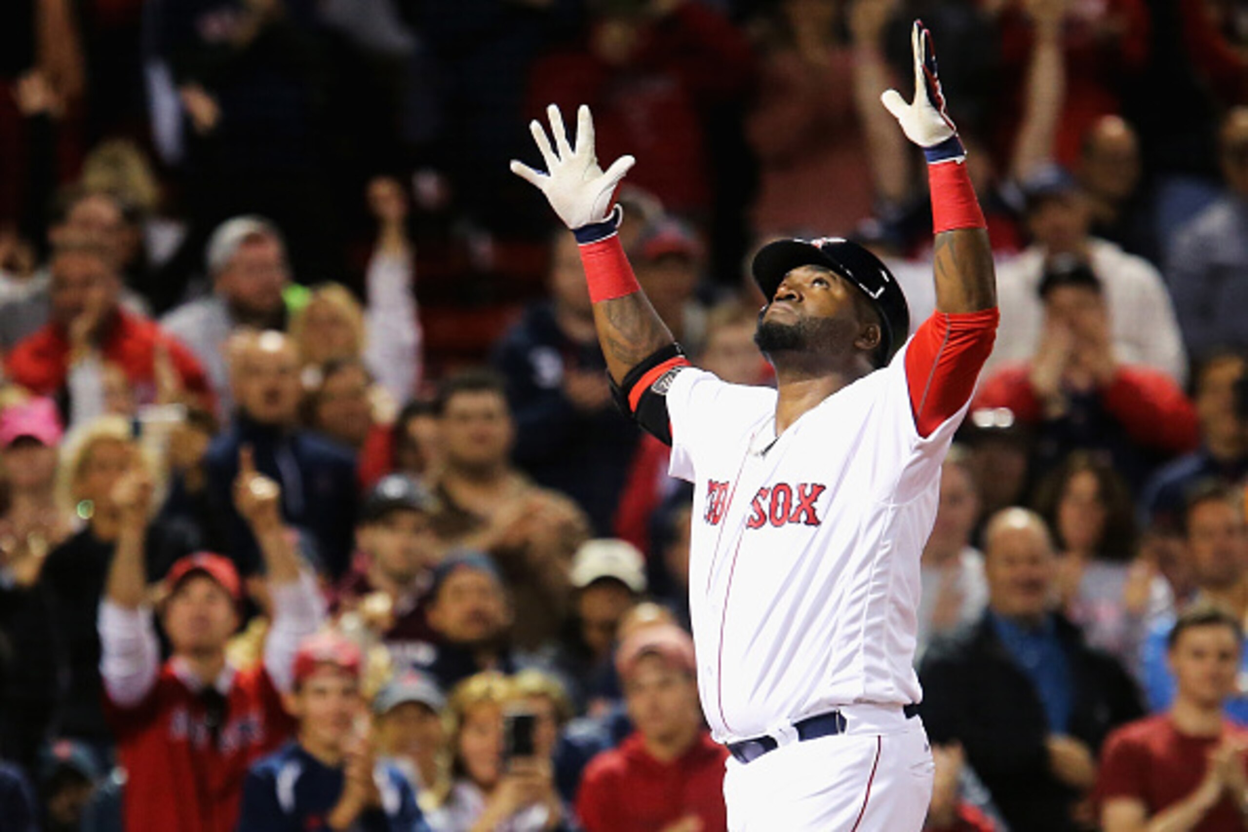BOSTON, MA - SEPTEMBER 15:  David Ortiz #34 of the Boston Red Sox celebrates after hitting a home run against the New York Yankees during the eighth inning at Fenway Park on September 15, 2016 in Boston, Massachusetts.  (Photo by Maddie Meyer/Getty Images