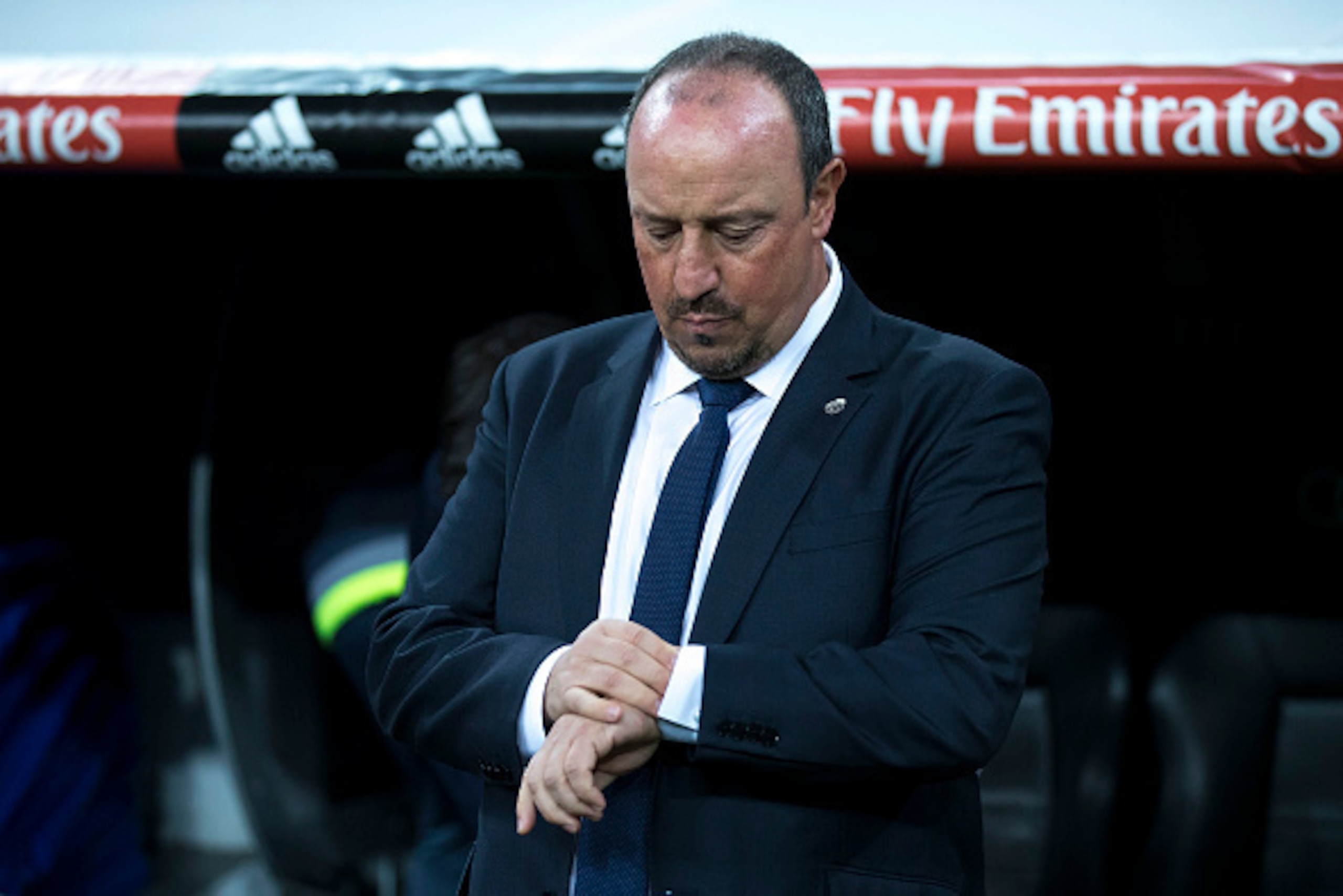 MADRID, SPAIN - NOVEMBER 21: Rafael Benitez of Real Madrid CF checks the time prior to start the La Liga match between Real Madrid CF and FC Barcelona at Estadio Santiago Bernabeu on November 21, 2015 in Madrid, Spain. (Photo by Gonzalo Arroyo Moreno/Get MADRID, SPAIN - NOVEMBER 21: Rafael Benitez of Real Madrid CF checks the time prior to start the La Liga match between Real Madrid CF and FC Barcelona at Estadio Santiago Bernabeu on November 21, 2015 in Madrid, Spain. (Photo by Gonzalo Arroyo Moreno/Get
