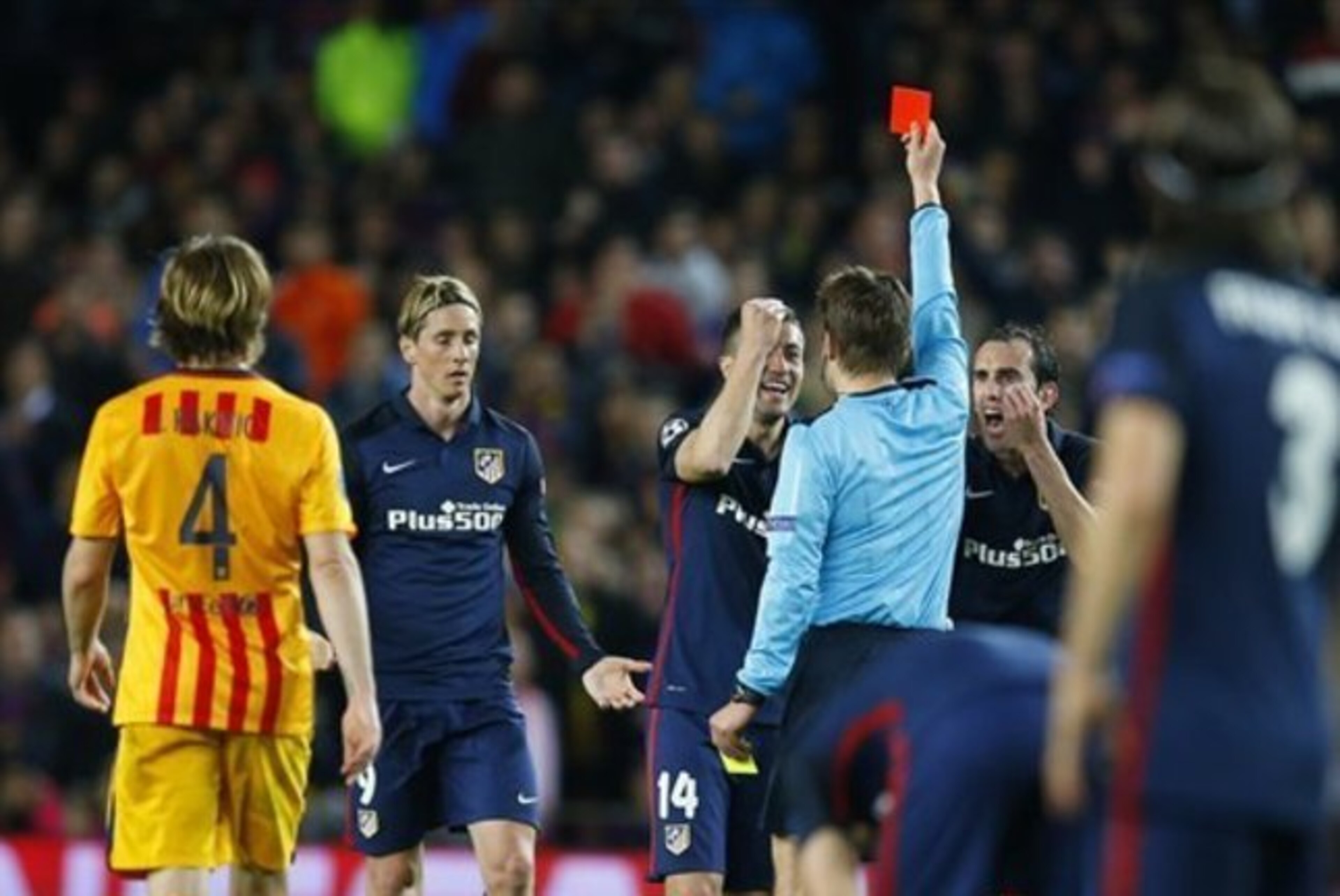 Fernando Torres was sent off at the Camp Nou last season