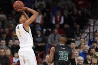 March 18, 2016; Spokane , WA, USA; California Golden Bears forward Ivan Rabb (1) attempts a shot against the Hawaii Rainbow Warriors during the first half of the first round of the 2016 NCAA Tournament at Spokane Veterans Memorial Arena. Mandatory Credit: