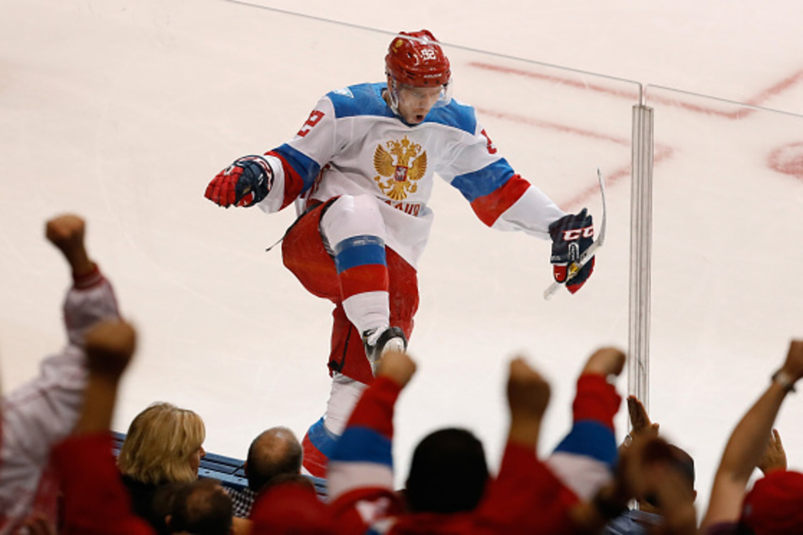 TORONTO, ON - SEPTEMBER 19: Evgeny Kuznetsov #92 of Team Russia celebrates a second period goal while playing Team North America during the World Cup of Hockey at the Air Canada Center on September 19, 2016 in Toronto, Canada.  (Photo by Gregory Shamus/Ge