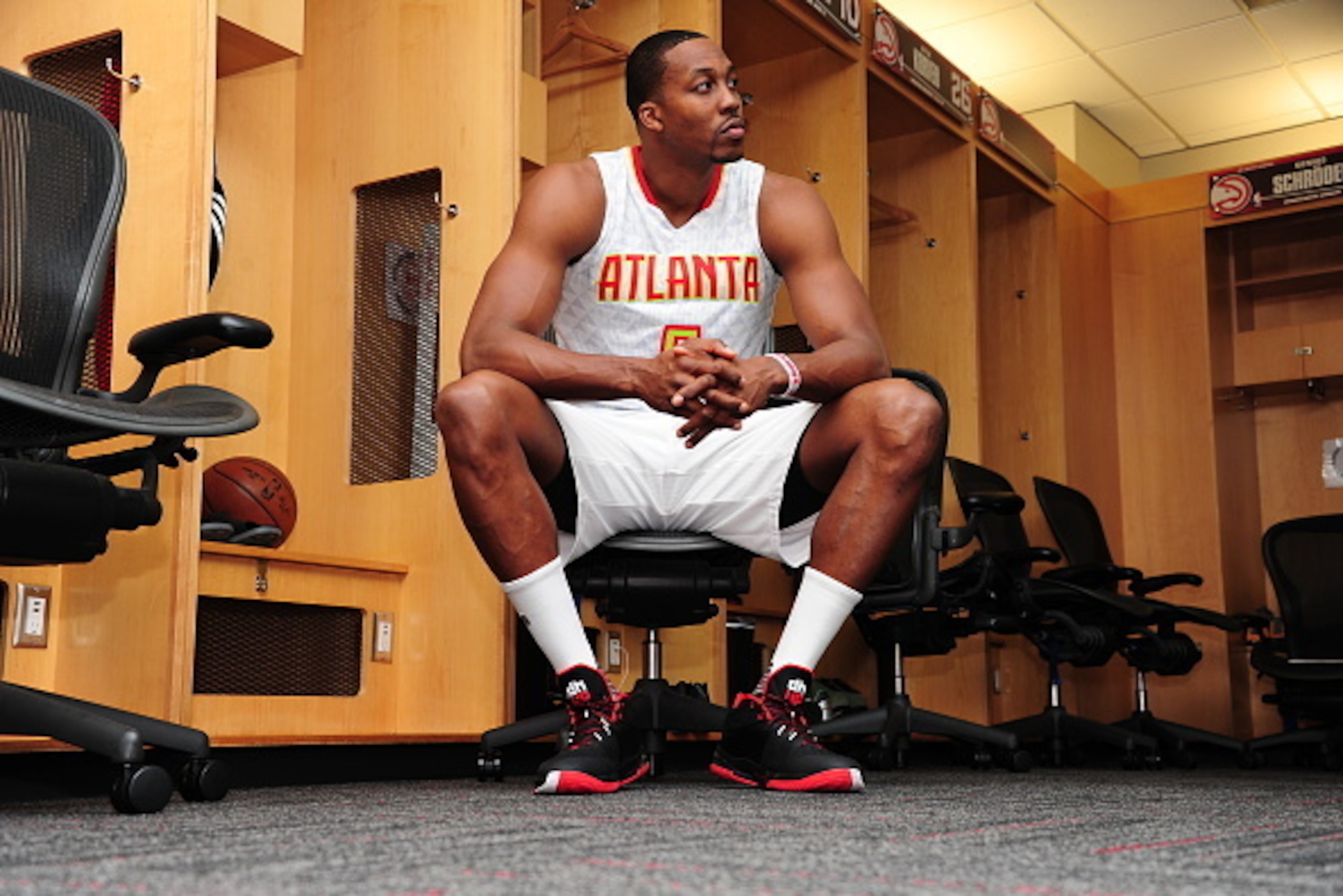 ATLANTA, GA - JULY 14: Dwight Howard #8 of the Atlanta Hawks poses for a photo on July 14, 2016 at Philips Arena in Atlanta, Georgia. NOTE TO USER: User expressly acknowledges and agrees that, by downloading and or using this Photograph, user is consent ATLANTA, GA - JULY 14: Dwight Howard #8 of the Atlanta Hawks poses for a photo on July 14, 2016 at Philips Arena in Atlanta, Georgia. NOTE TO USER: User expressly acknowledges and agrees that, by downloading and or using this Photograph, user is consent