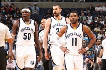 MEMPHIS, TN - MARCH 21:  Zach Randolph #50, Marc Gasol #33 and Mike Conley #11 of the Memphis Grizzlies during the game against the Portland Trail Blazers on March 21, 2015 at FedExForum in Memphis, Tennessee. NOTE TO USER: User expressly acknowledges and