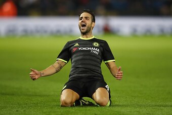 LEICESTER, ENGLAND - SEPTEMBER 20:  Cesc Fabregas of Chelsea celebrates scoring his sides fourth goal during the EFL Cup Third Round match between Leicester City and Chelsea at The King Power Stadium on September 20, 2016 in Leicester, England.  (Photo by