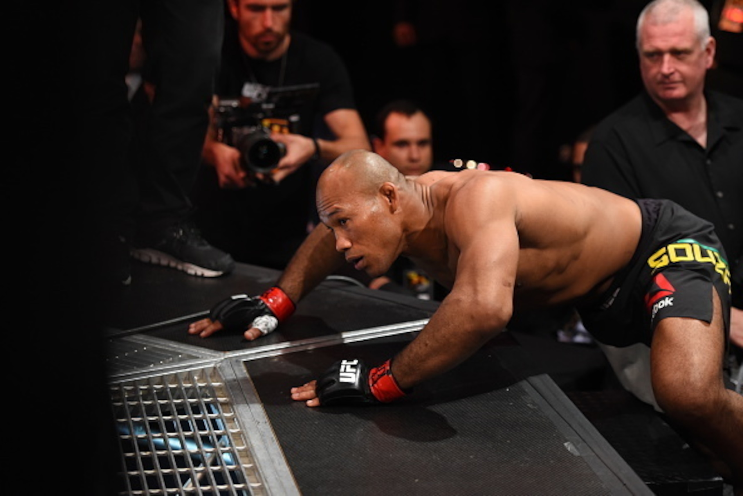 CURITIBA, BRAZIL - MAY 14:  Ronaldo 'Jacare' Souza of Brazil prepares to enter the Octagon before facing Vitor Belfort of Brazil in their middleweight bout during the UFC 198 event at Arena da Baixada stadium on May 14, 2016 in Curitiba, Parana, Brazil.  