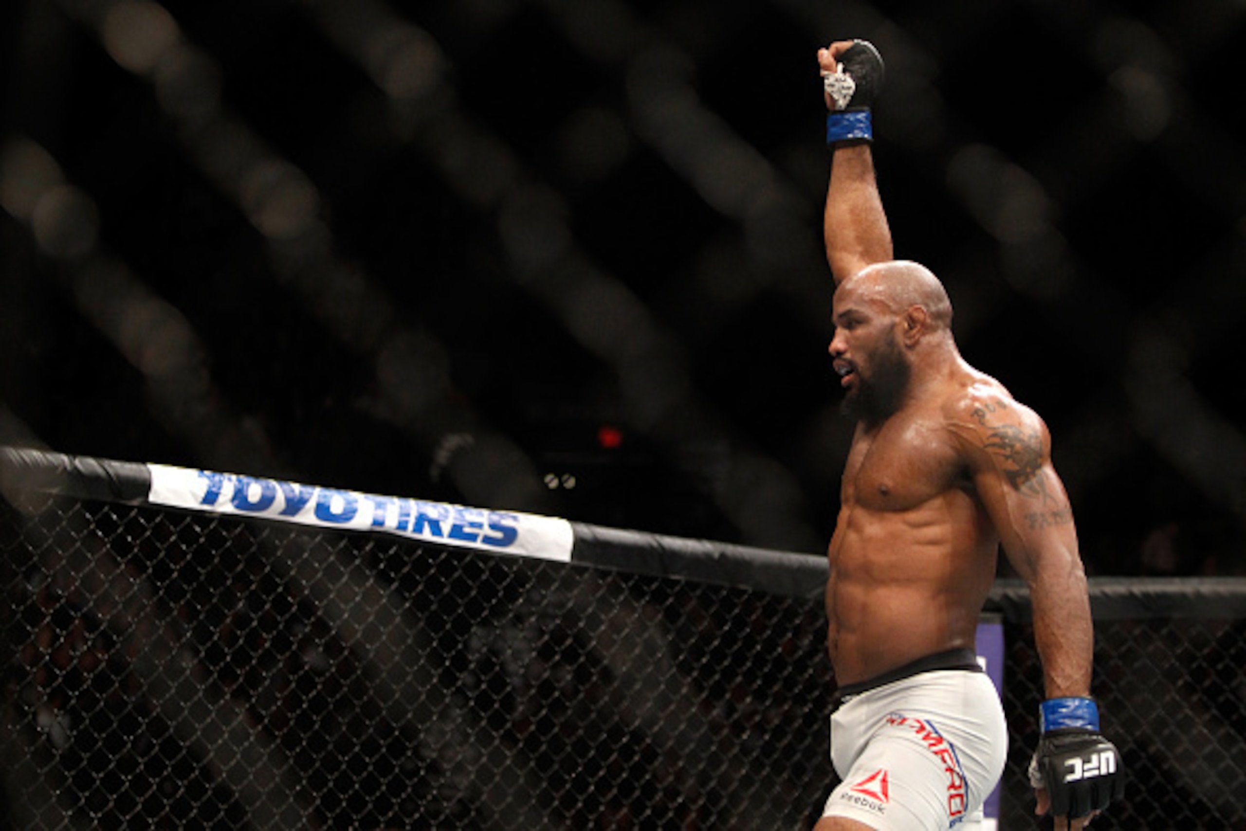 LAS VEGAS, NV - DECEMBER 12:  Yoel Romero celebrates after a middleweight fight against Ronaldo Souza during UFC 194 on December 12, 2015 in Las Vegas, Nevada.  (Photo by Steve Marcus/Getty Images)