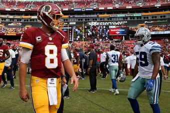 LANDOVER, MD - SEPTEMBER 18: Quarterback Kirk Cousins #8 of the Washington Redskins walks off of the field after the Dallas Cowboys defeated the Washington Redskins 27-23 at FedExField on September 18, 2016 in Landover, Maryland. (Photo by Patrick Smith/G