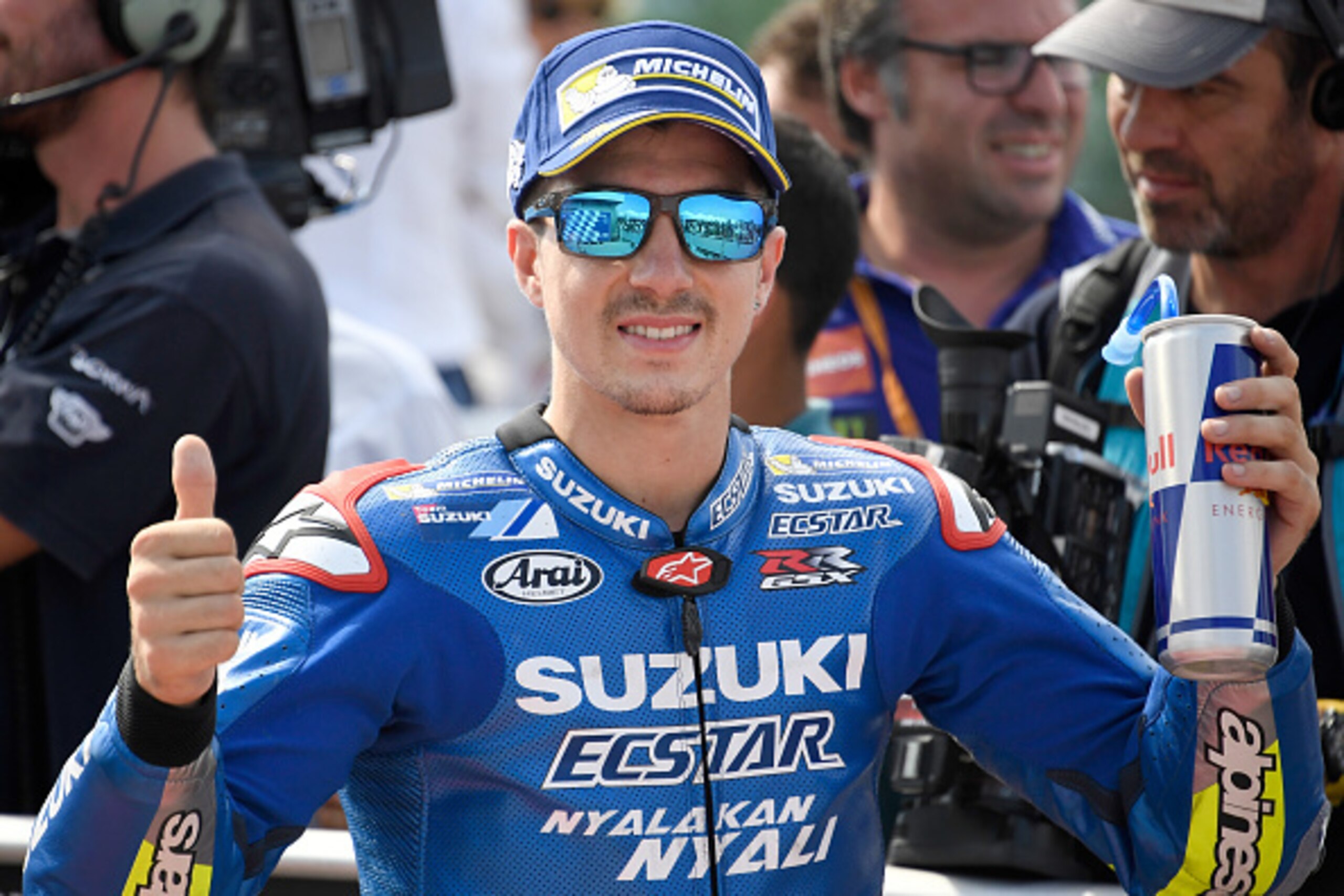 MISANO ADRIATICO, ITALY - SEPTEMBER 10:  Maverick Vinales of Team SUZUKI ECSTAR celebrates the third spot on the grid during the MotoGP of San Marino Qualifying at Misano World Circuit on September 10, 2016 in Misano Adriatico, Italy.  (Photo by Mirco Laz