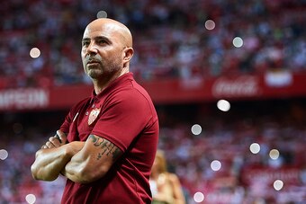 SEVILLE, SPAIN - SEPTEMBER 20:  Head Coach of Sevilla FC Jorge Sampaoli looks on during the match between Sevilla FC vs Real Betis Balompie as part of La Liga at Estadio Ramon Sanchez Pizjuan on September 20, 2016 in Seville, Spain.  (Photo by Aitor Alcal