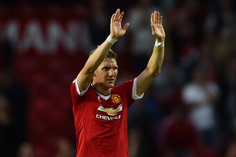 MANCHESTER, ENGLAND - SEPTEMBER 12: Bastian Schweinsteiger of Manchester United celebrates victory after the Barclays Premier League match between Manchester United and Liverpool at Old Trafford on September 12, 2015 in Manchester, United Kingdom.  (Photo