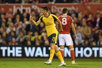 NOTTINGHAM, ENGLAND - SEPTEMBER 20:  Granit Xhaka of Arsenal celebrates scoring the opening goal during the EFL Cup Third Round match between Nottingham Forest and Arsenal at City Ground on September 20, 2016 in Nottingham, England.  (Photo by Shaun Botte