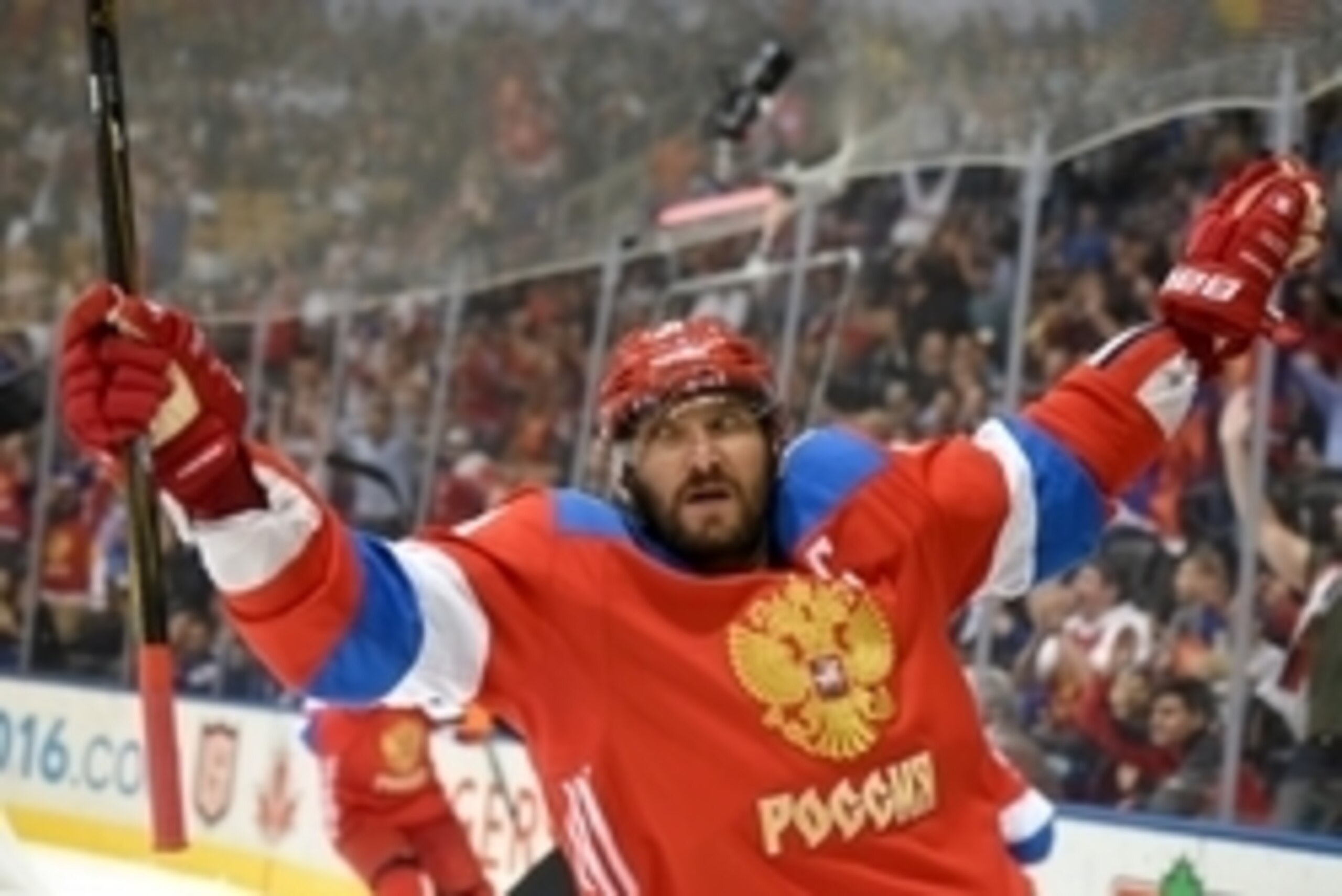 Sep 22, 2016; Toronto, Ontario, Canada;  Team Russia forward Alex Ovechkin (8) celebrates after setting up a goal by team mate Vladimir Tarasenko (not pictured) against Team Finland during preliminary round play in the 2016 World Cup of Hockey at Air Cana