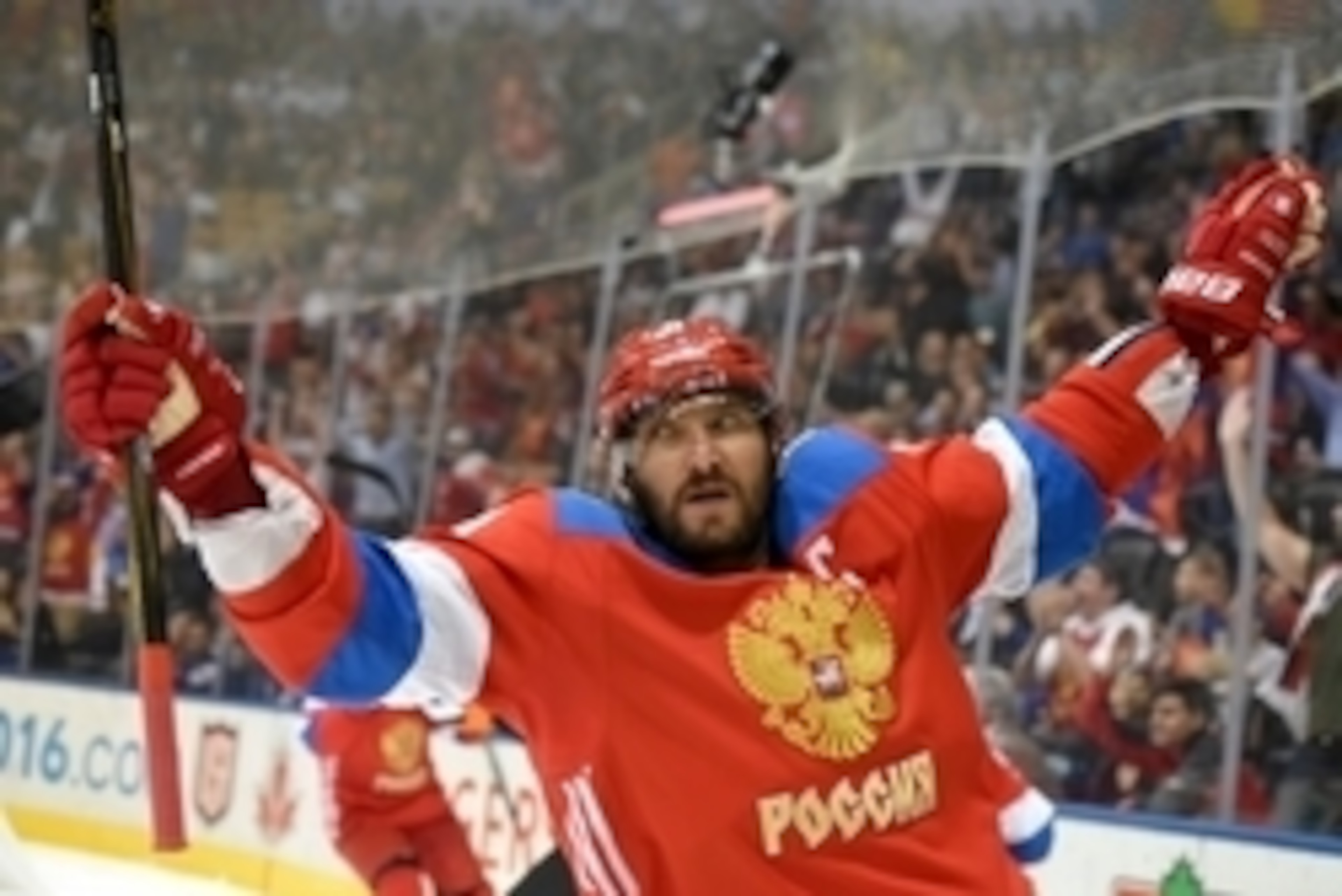 Sep 22, 2016; Toronto, Ontario, Canada;  Team Russia forward Alex Ovechkin (8) celebrates after setting up a goal by team mate Vladimir Tarasenko (not pictured) against Team Finland during preliminary round play in the 2016 World Cup of Hockey at Air Cana