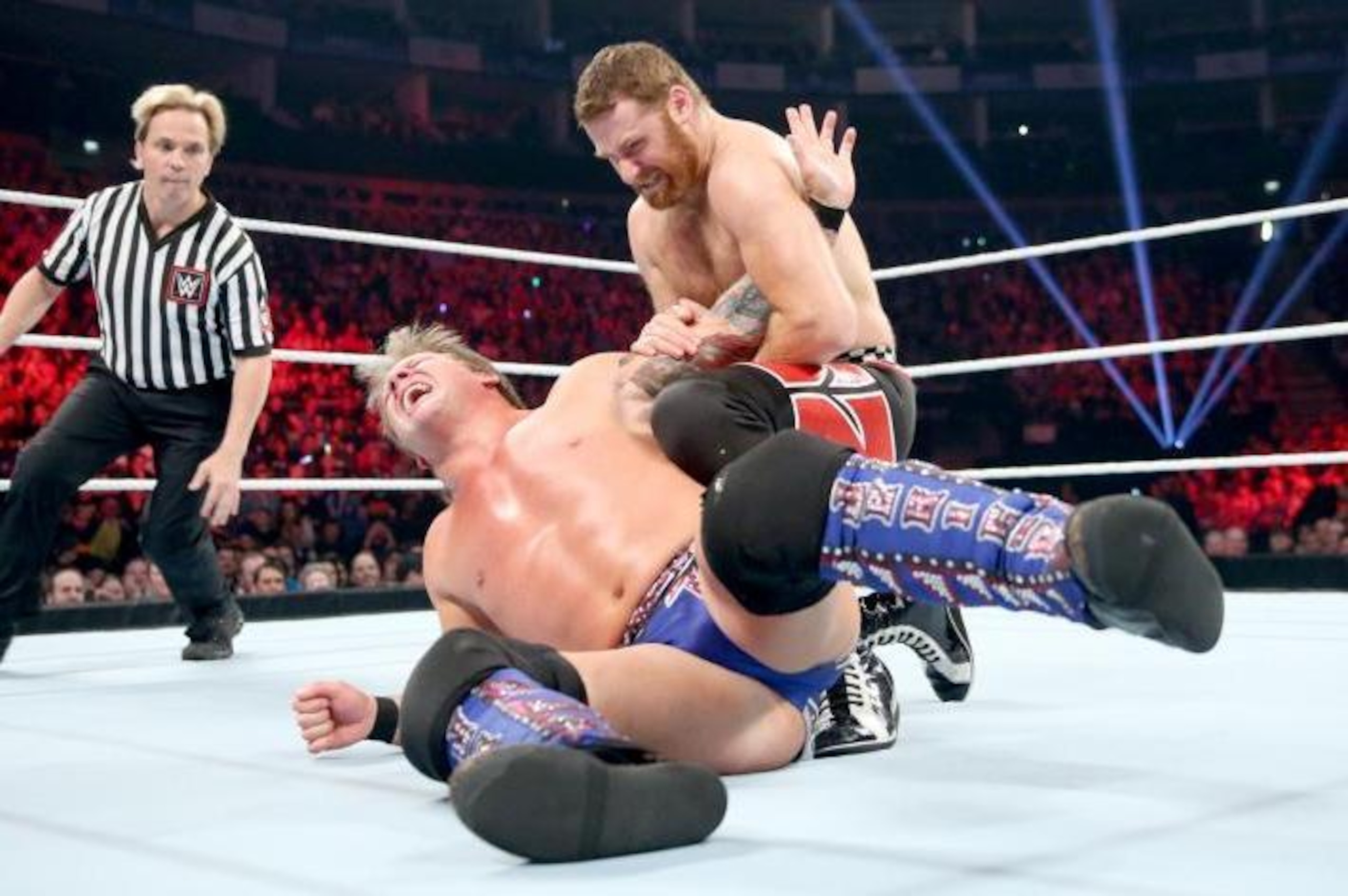Sami Zayn in control of Chris Jericho on Raw.