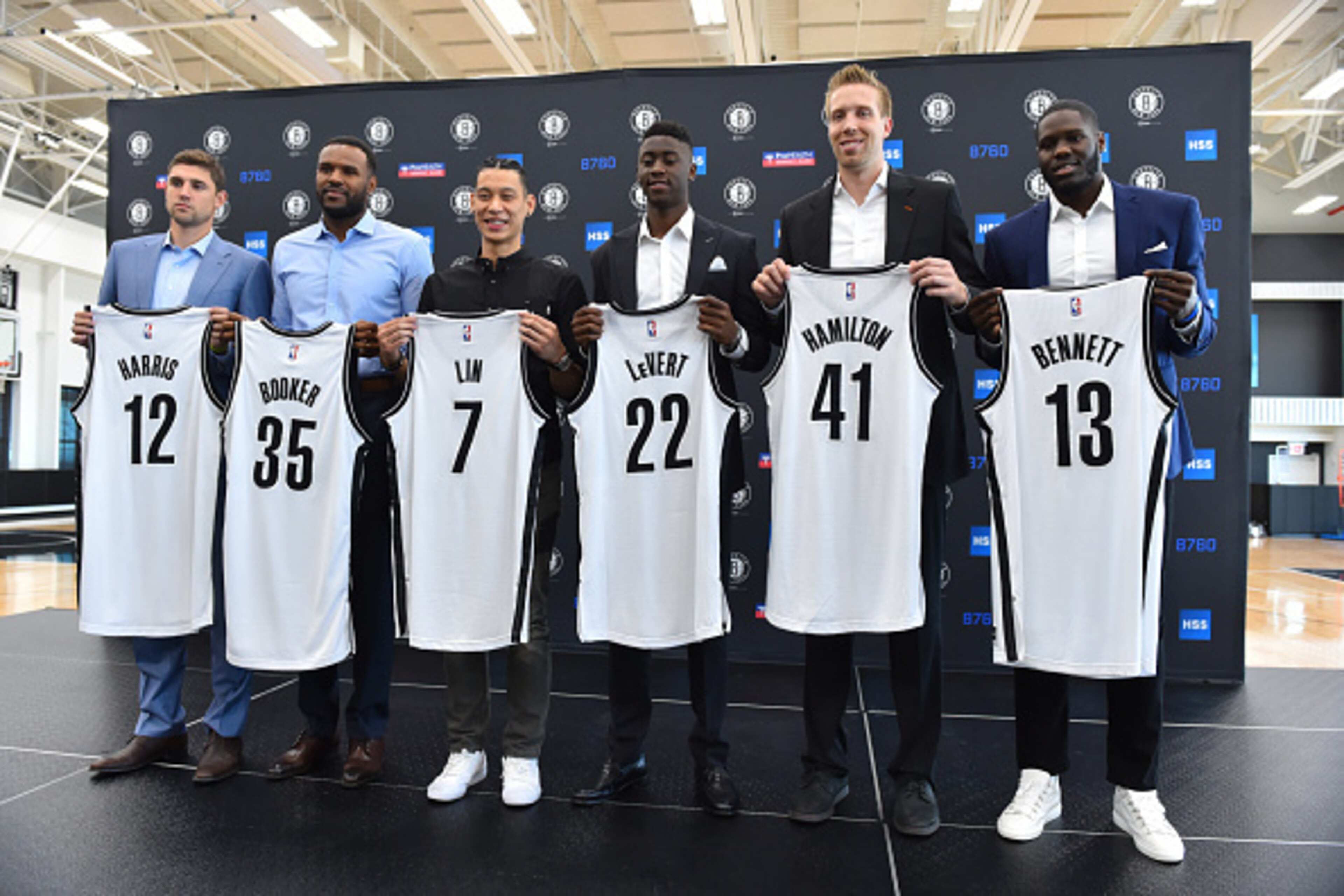 BROOKLYN, NY - July 20:  The Brooklyn Nets introduce Joe Harris, Trevor Booker, Jeremy Lin, Caris Levert, Justin Hamilton, and Anthony Bennett at the HSS Training Facility on July 20, 2016 in Brooklyn, New York. NOTE TO USER: User expressly acknowledges a