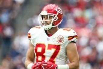 Sep 18, 2016; Houston, TX, USA; Kansas City Chiefs tight end Travis Kelce (87) during the game against the Houston Texans at NRG Stadium. Mandatory Credit: Troy Taormina-USA TODAY Sports