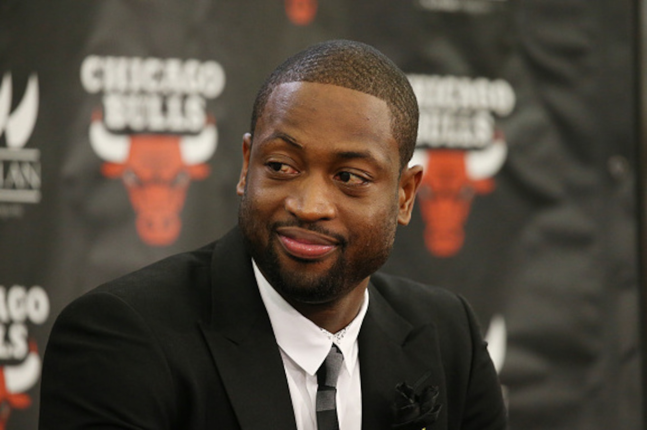 CHICAGO, IL - JULY 29:  Dwyane Wade #3 of the Chicago Bulls is introduced at a press conference on July 29, 2016 at the Advocate Center in Chicago, Illinois. NOTE TO USER: User expressly acknowledges and agrees that, by downloading and or using this Photo