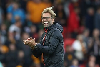 LIVERPOOL, ENGLAND - SEPTEMBER 24:  Jurgen Klopp, Manager of Liverpool celebrates the win after the final whistle during the Premier League match between Liverpool and Hull City at Anfield on September 24, 2016 in Liverpool, England.  (Photo by Julian Fin