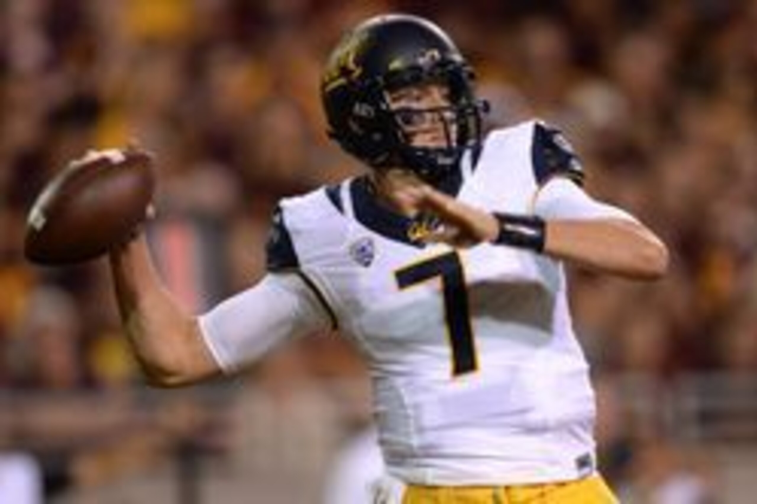 Sep 24, 2016; Tempe, AZ, USA; California Golden Bears quarterback Davis Webb (7) throws a pass against the Arizona State Sun Devils during the first half at Sun Devil Stadium. Mandatory Credit: Joe Camporeale-USA TODAY Sports
