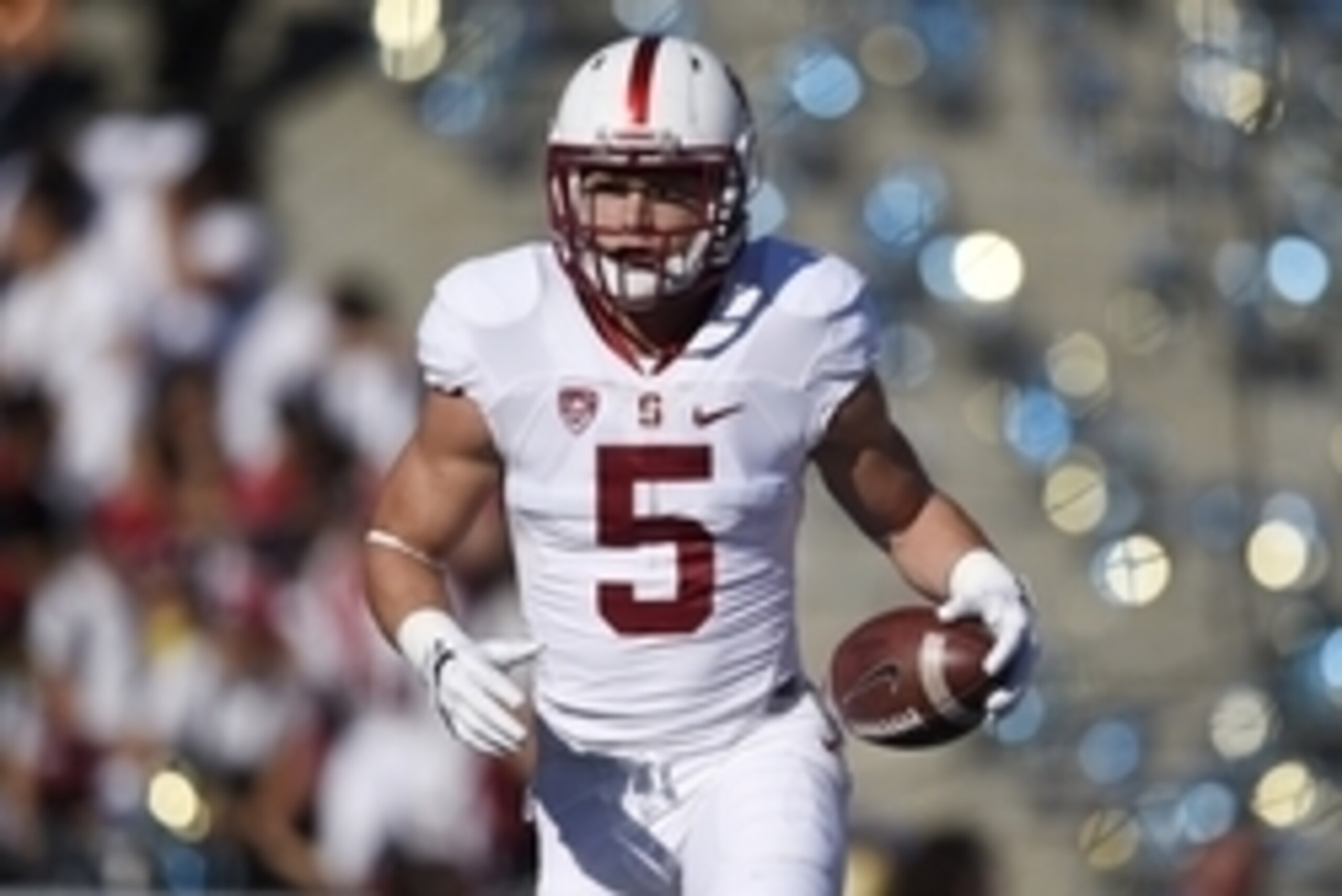 Sep 24, 2016; Pasadena, CA, USA; Stanford Cardinal running back Christian McCaffrey (5) warms up prior to the game against the UCLA Bruins at Rose Bowl. Mandatory Credit: Kelvin Kuo-USA TODAY Sports