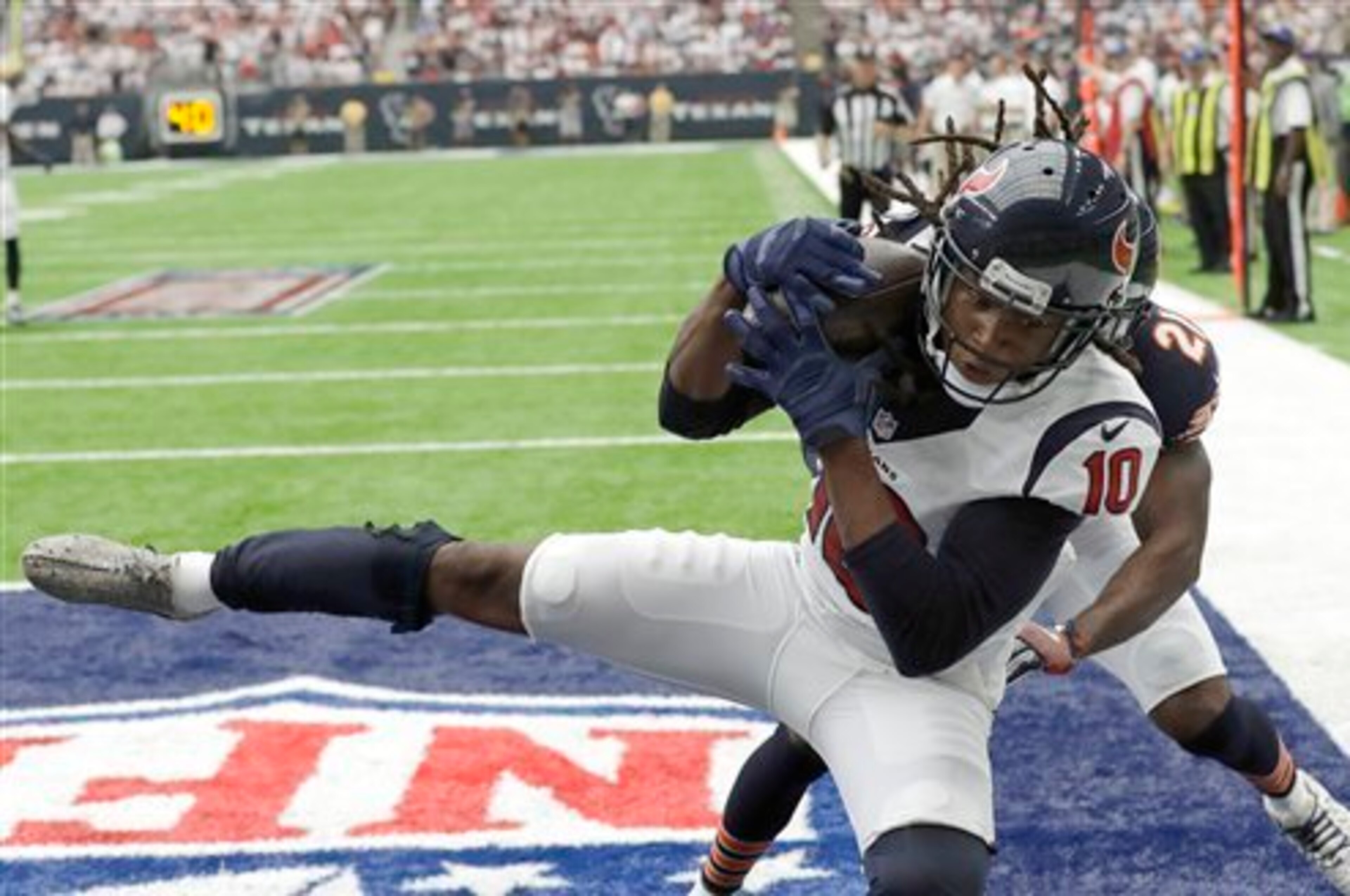 DeAndre Hopkins takes flight versus the Chicago Bears. DeAndre Hopkins takes flight versus the Chicago Bears.