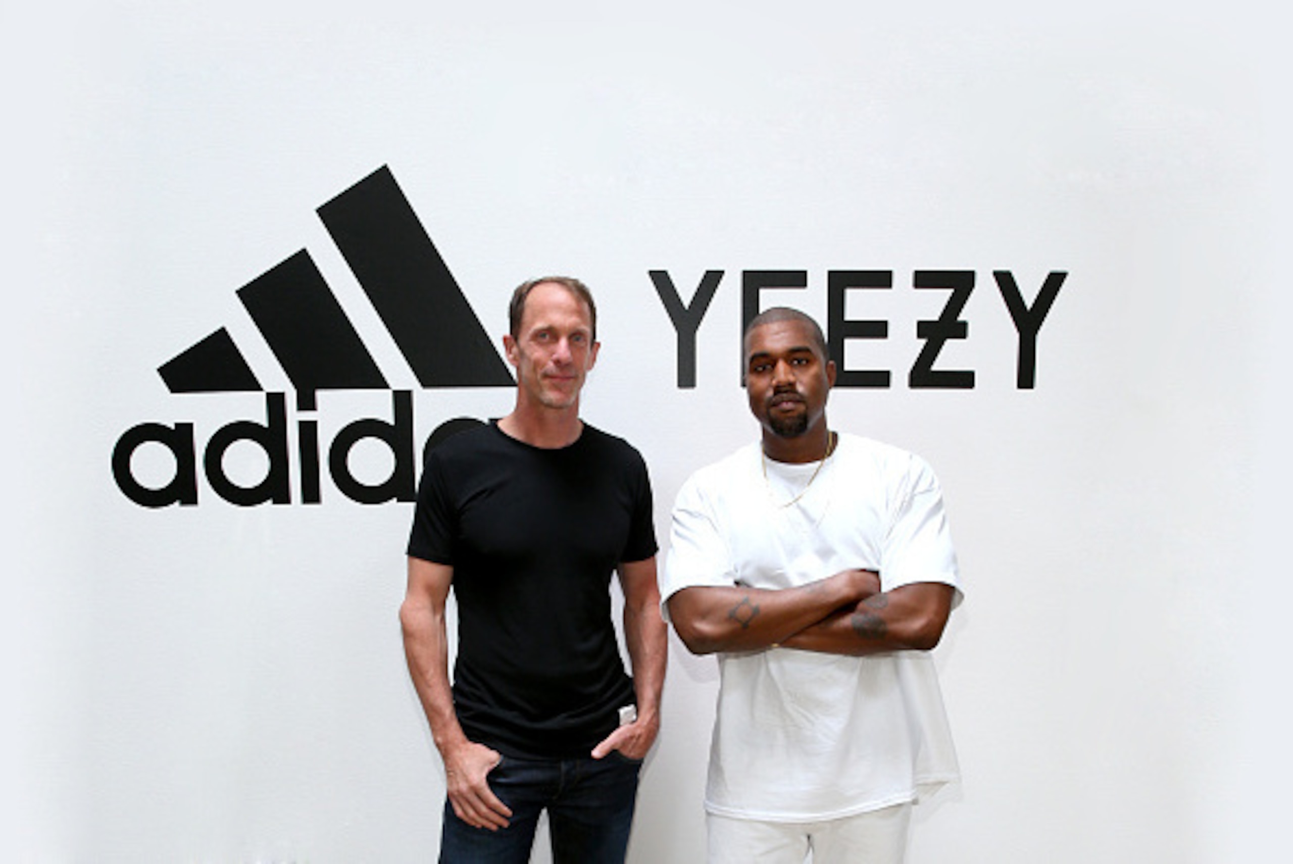 HOLLYWOOD, CA - JUNE 28:  (L-R) adidas CMO Eric Liedtke and Kanye West at Milk Studios on June 28, 2016 in Hollywood, California. adidas and Kanye West announce the future of their partnership: adidas + KANYE WEST.  (Photo by Jonathan Leibson/Getty Images