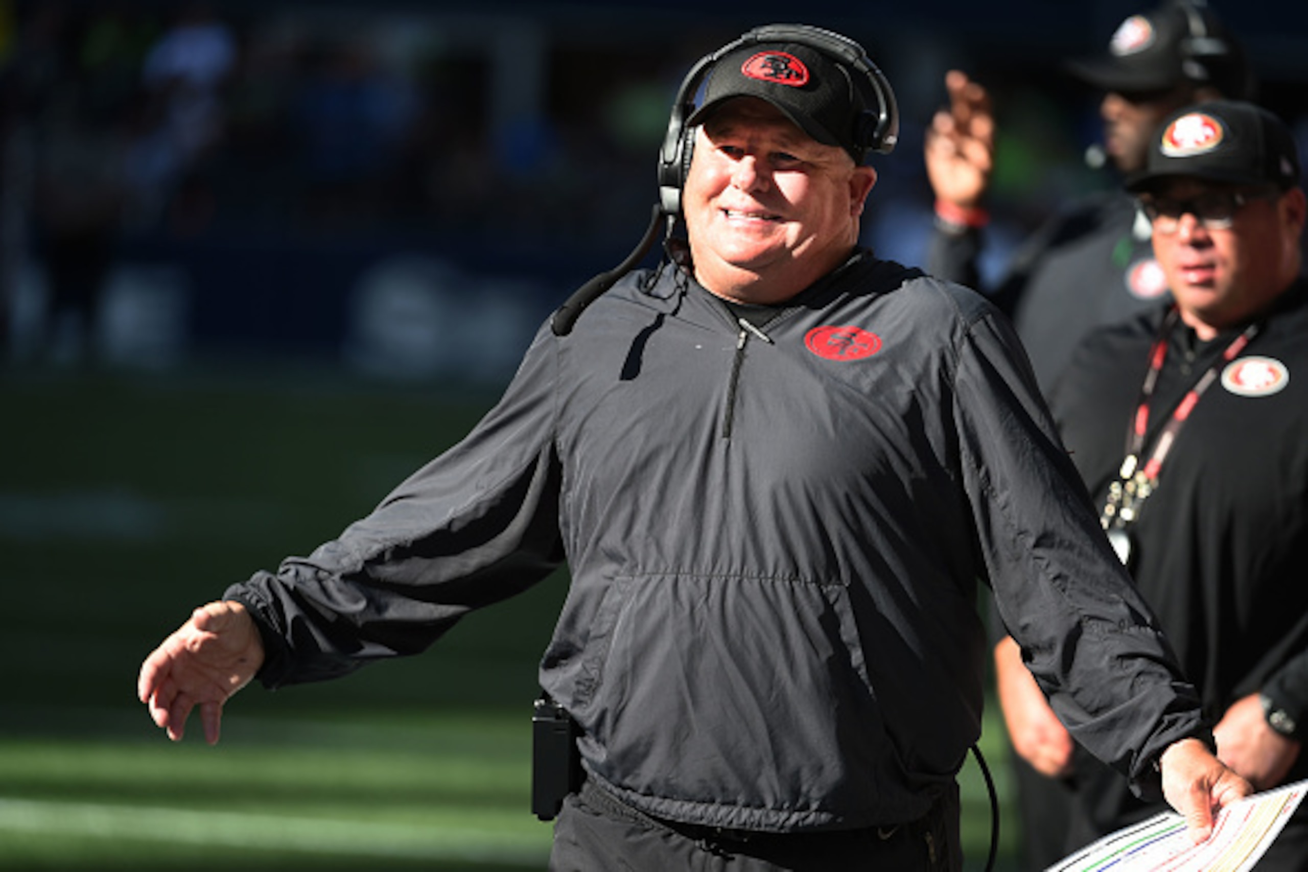 SEATTLE, WA - SEPTEMBER 25: Head coach Chip Kelly of the San Francisco 49ers reacts to a play during the third quarter of the game against the Seattle Seahawksat CenturyLink Field on September 25, 2016 in Seattle,Washington. The Seahawks won the game 37-1 SEATTLE, WA - SEPTEMBER 25: Head coach Chip Kelly of the San Francisco 49ers reacts to a play during the third quarter of the game against the Seattle Seahawksat CenturyLink Field on September 25, 2016 in Seattle,Washington. The Seahawks won the game 37-1